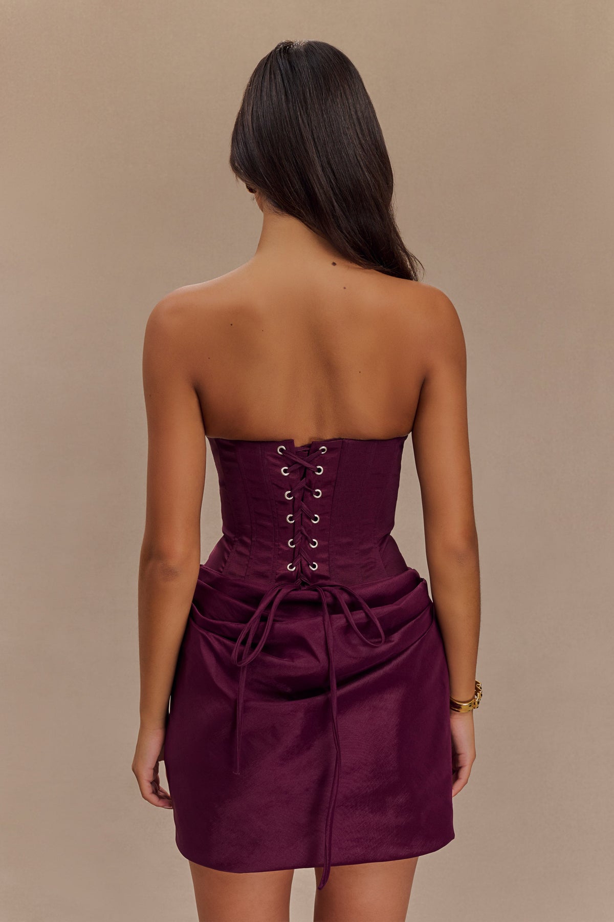 Sasha Taffeta Strapless Corset Mini Dress - Plum #5