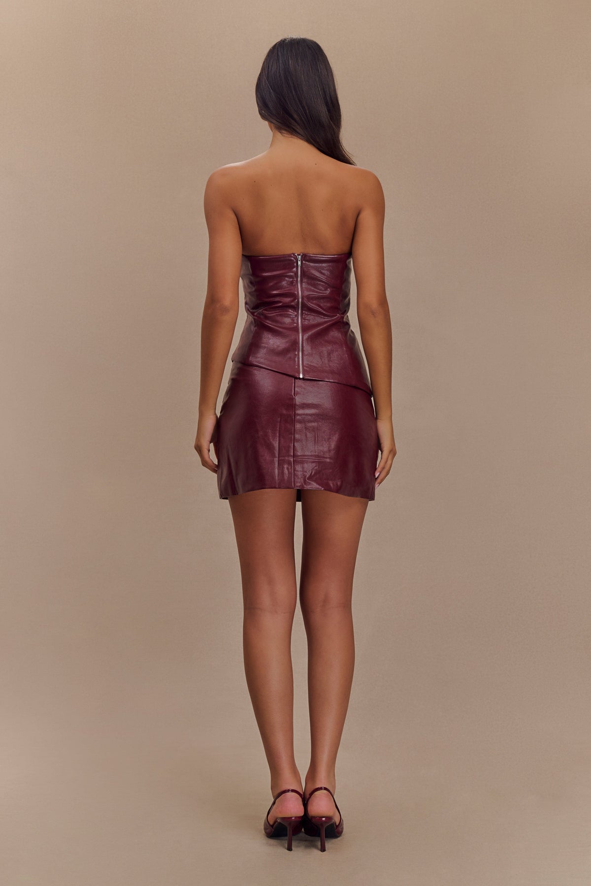 Allana Faux Leather Strapless Top - Cherry Red #2