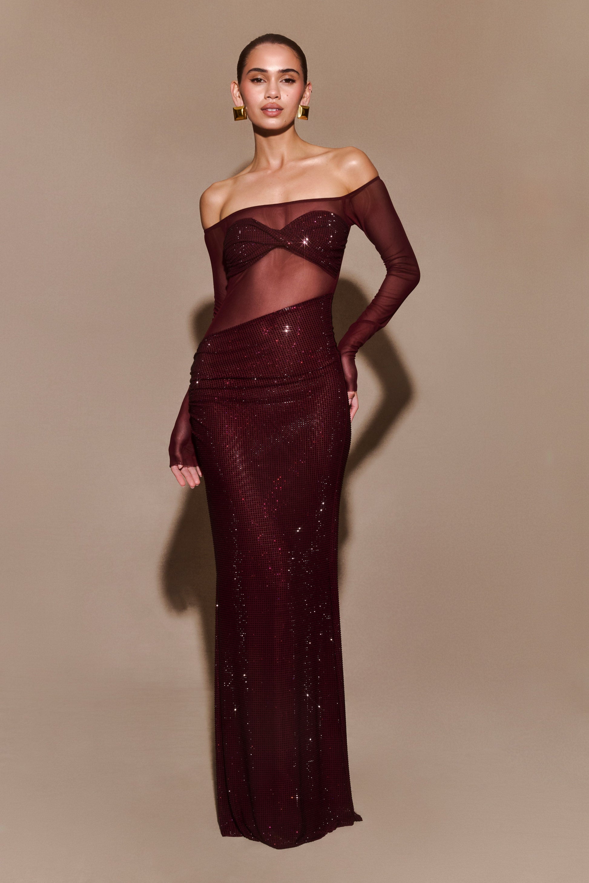 Nash Diamante Off Shoulder Maxi Dress - Mahogany #7
