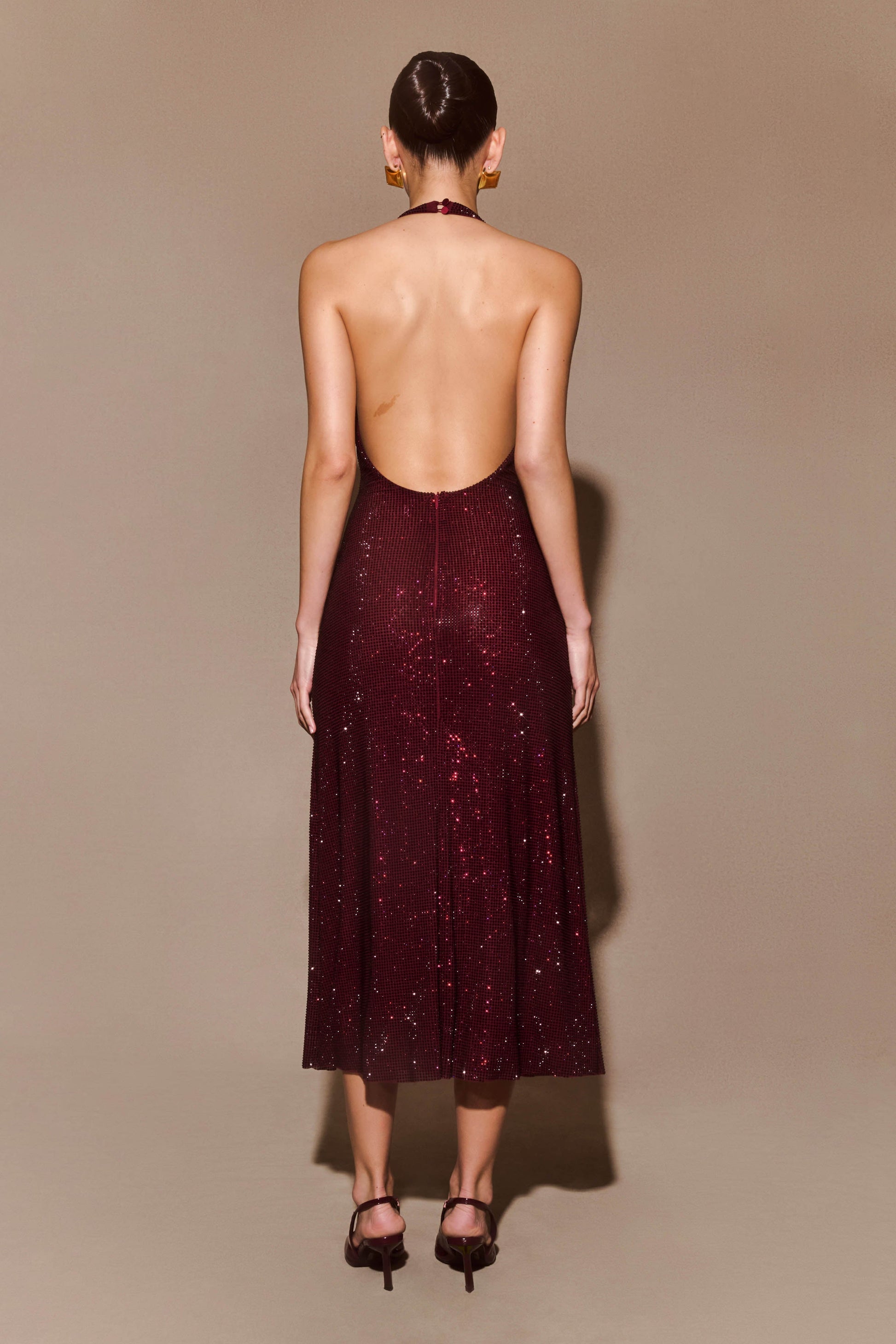 Genie Diamante Halter Midi Dress - Mahogany #2
