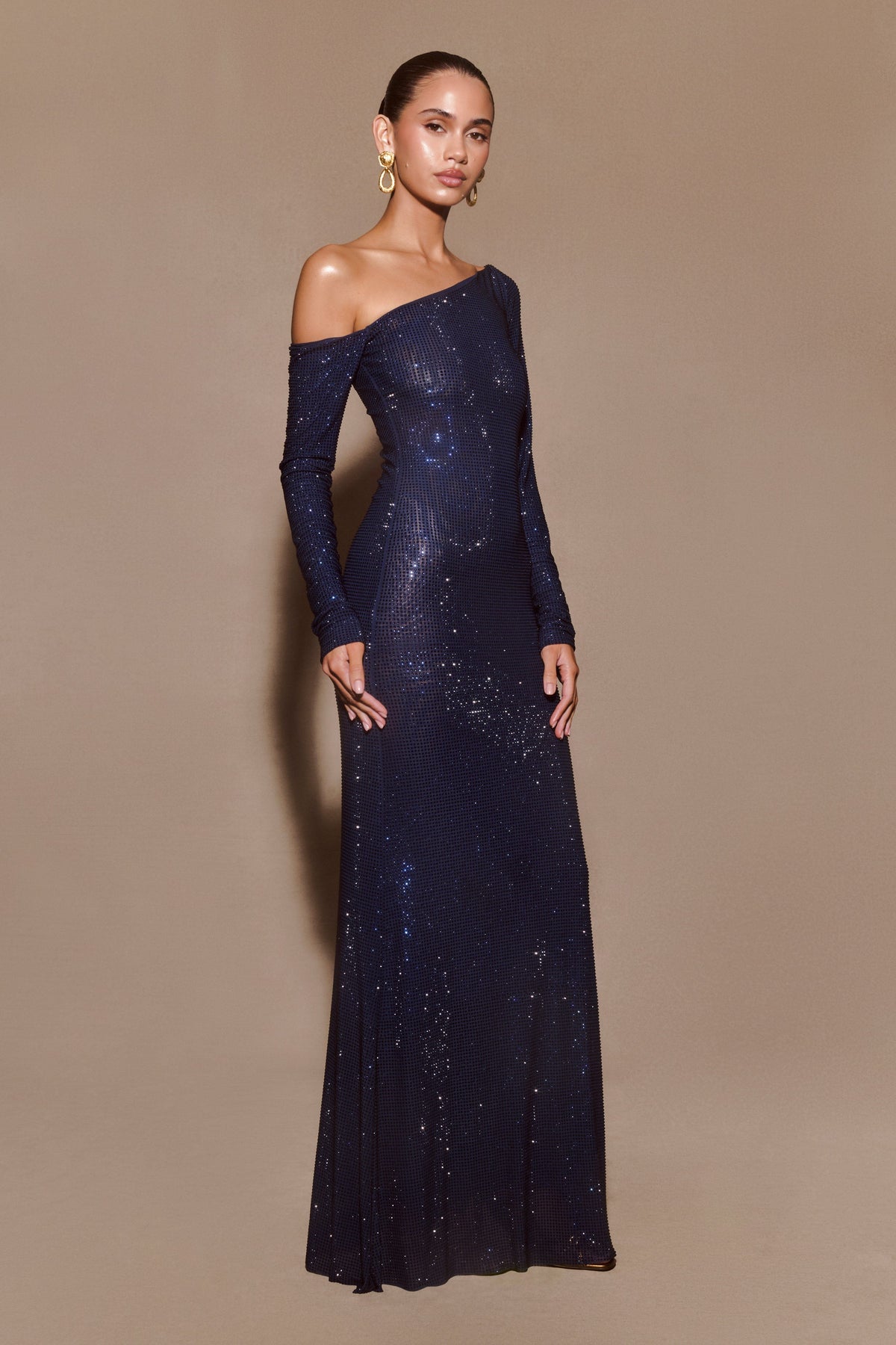 Marcia Diamante Long Sleeve Maxi Dress - Navy #6