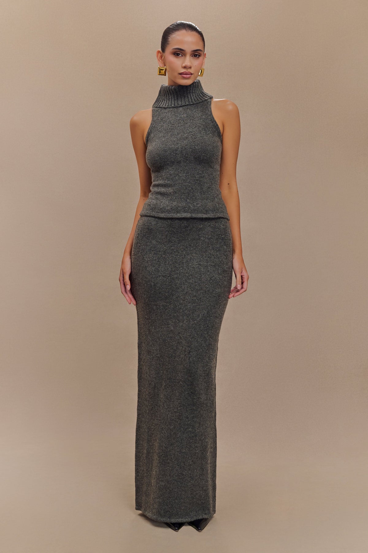 Elise Roll Neck Knit Top - Charcoal Marle #8