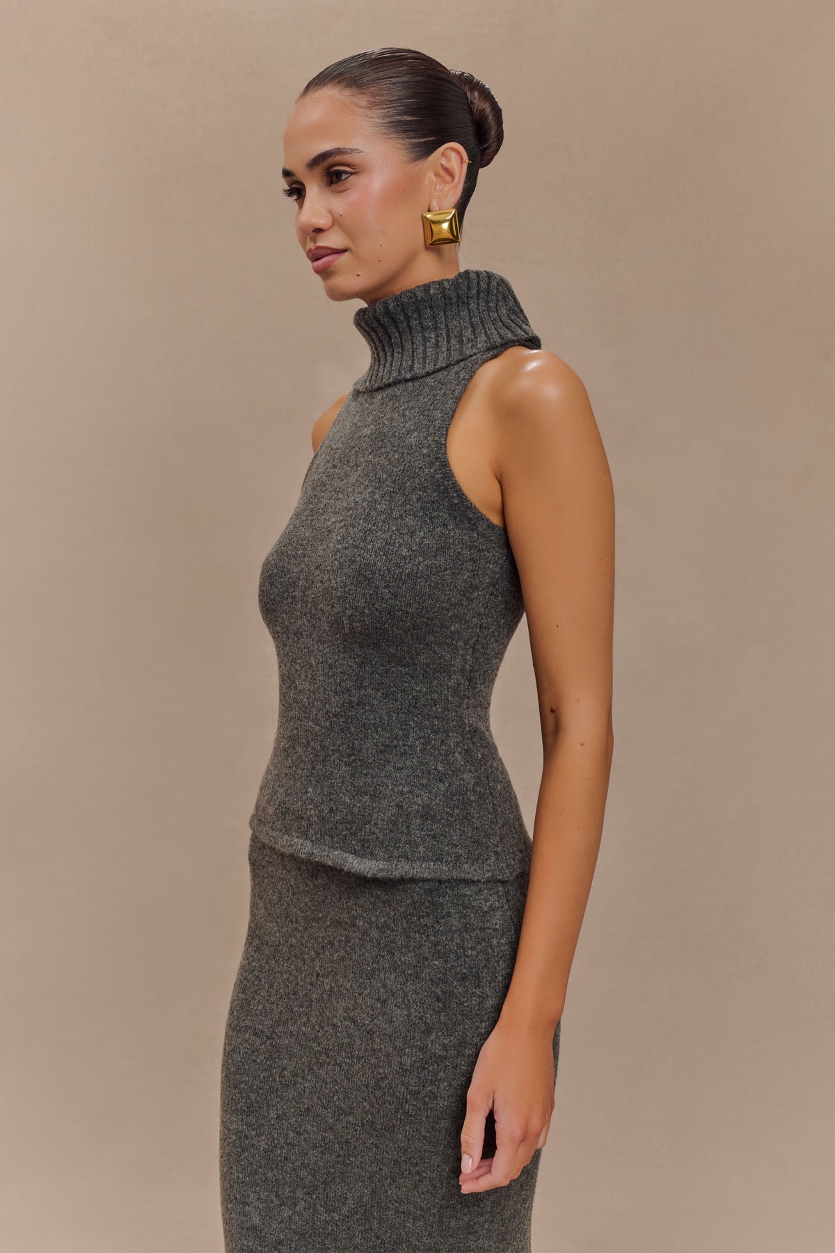 Elise Roll Neck Knit Top - Charcoal Marle #4