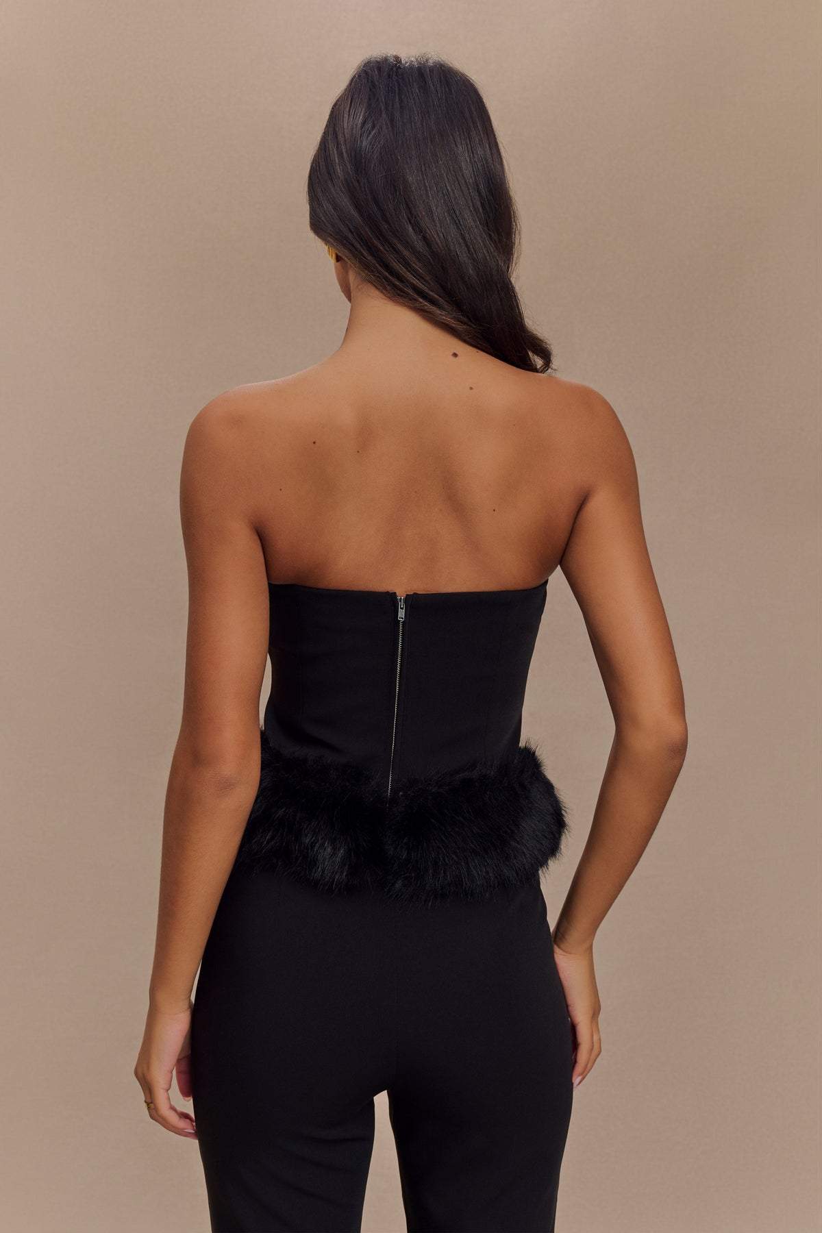 Jacklyn Strapless Faux Fur Top - Black #2