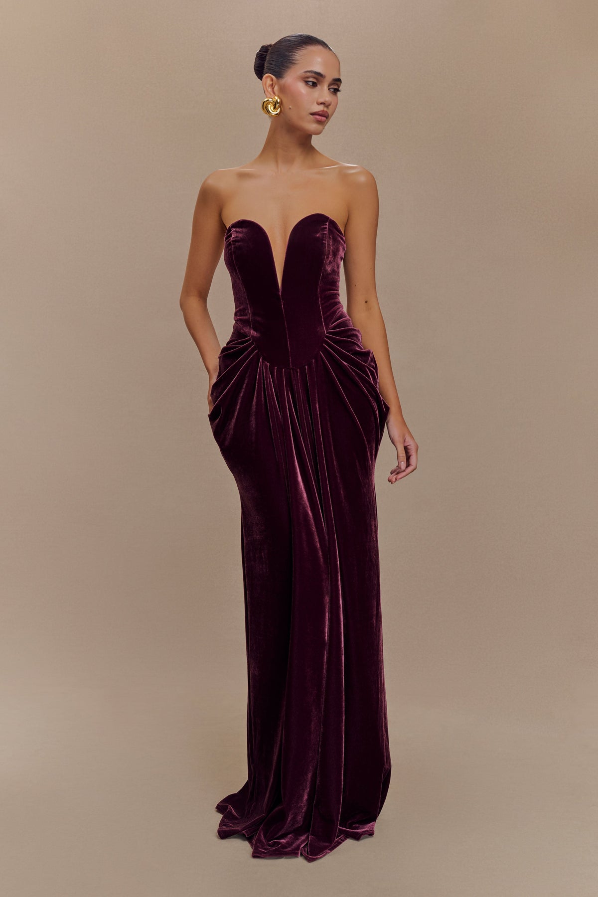 Paige Strapless Velvet Maxi Dress - Plum #5