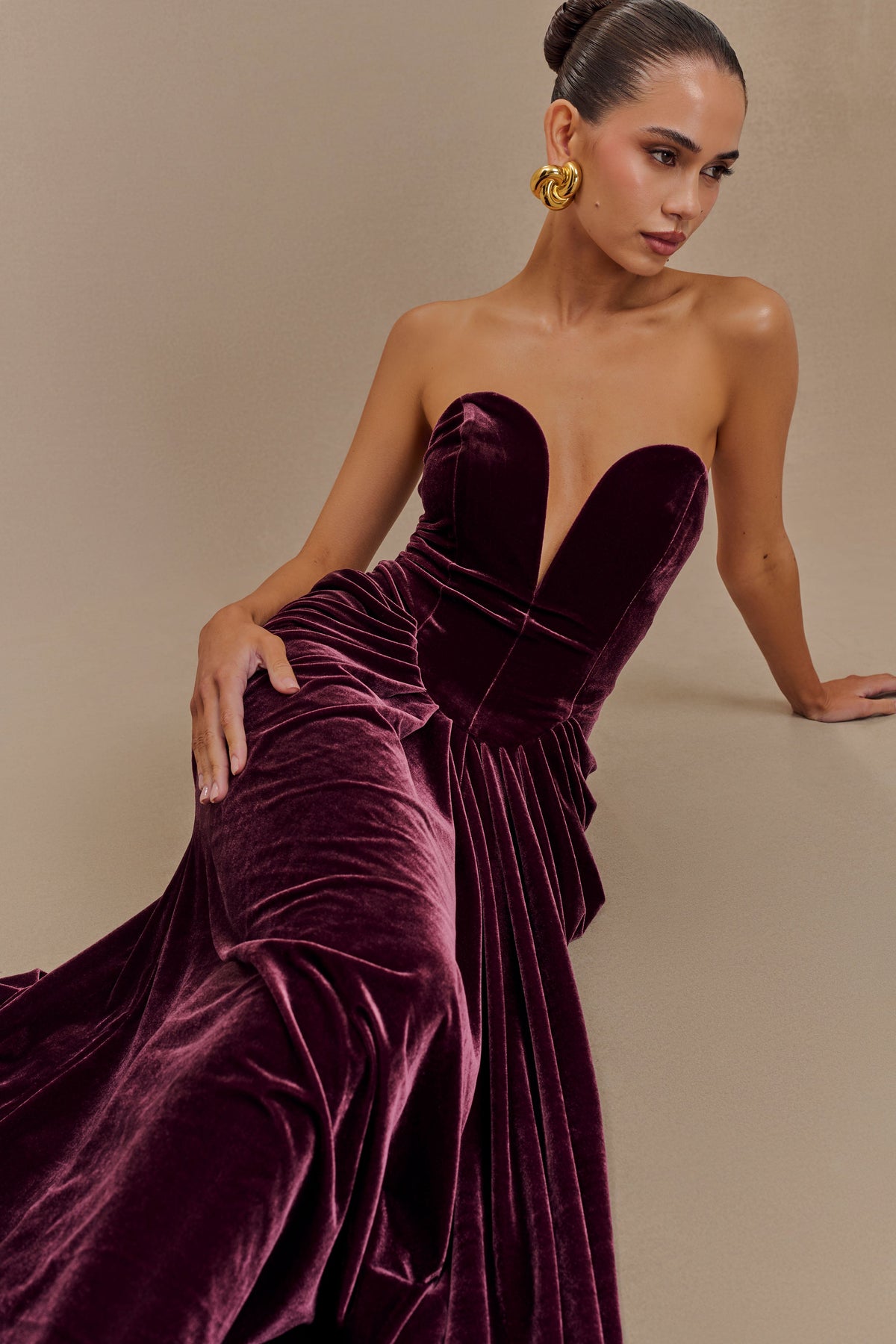 Paige Strapless Velvet Maxi Dress - Plum #7