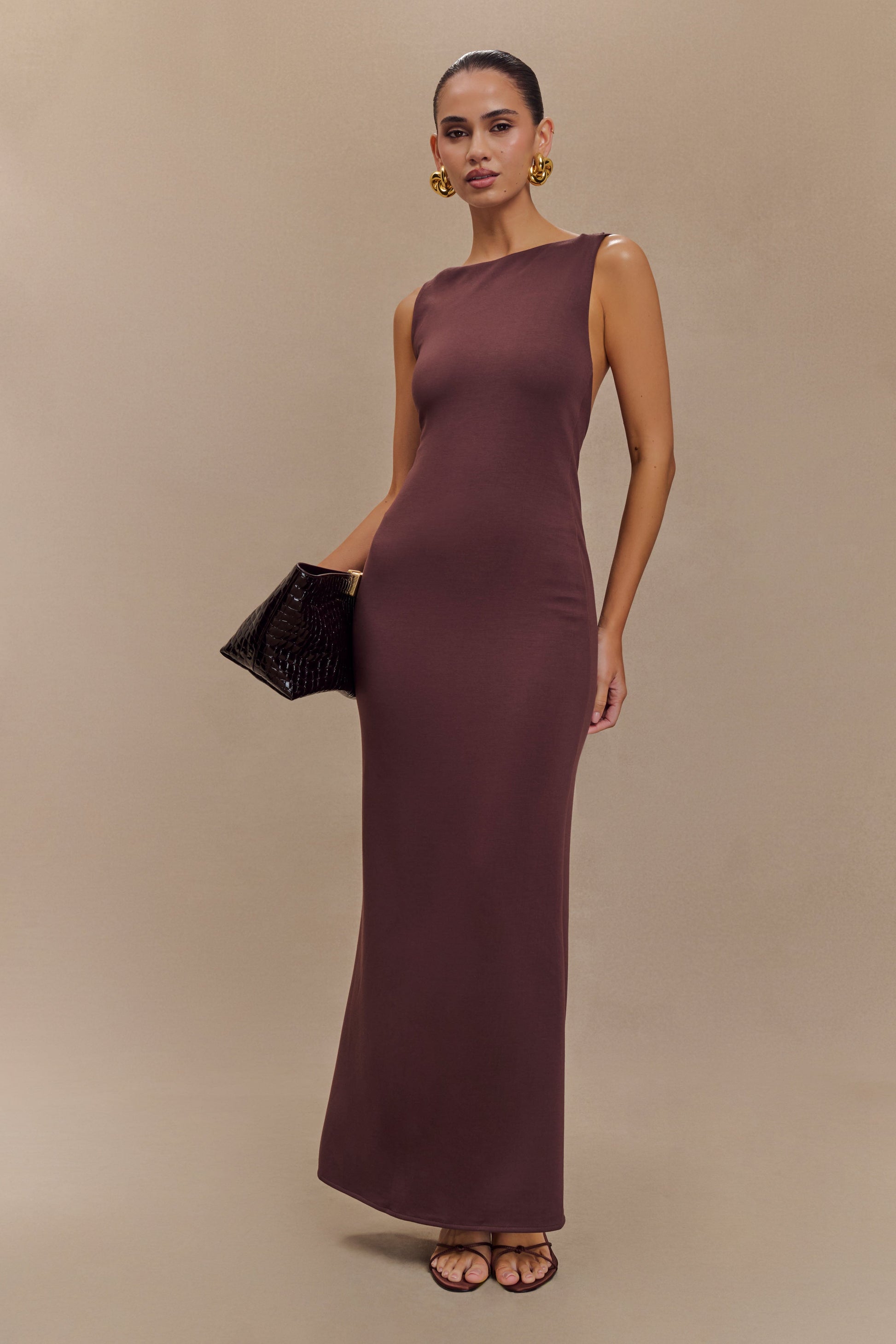 Catelyn Asymmetrical Scuba Jersey Midi Dress - Cacao Brown #5