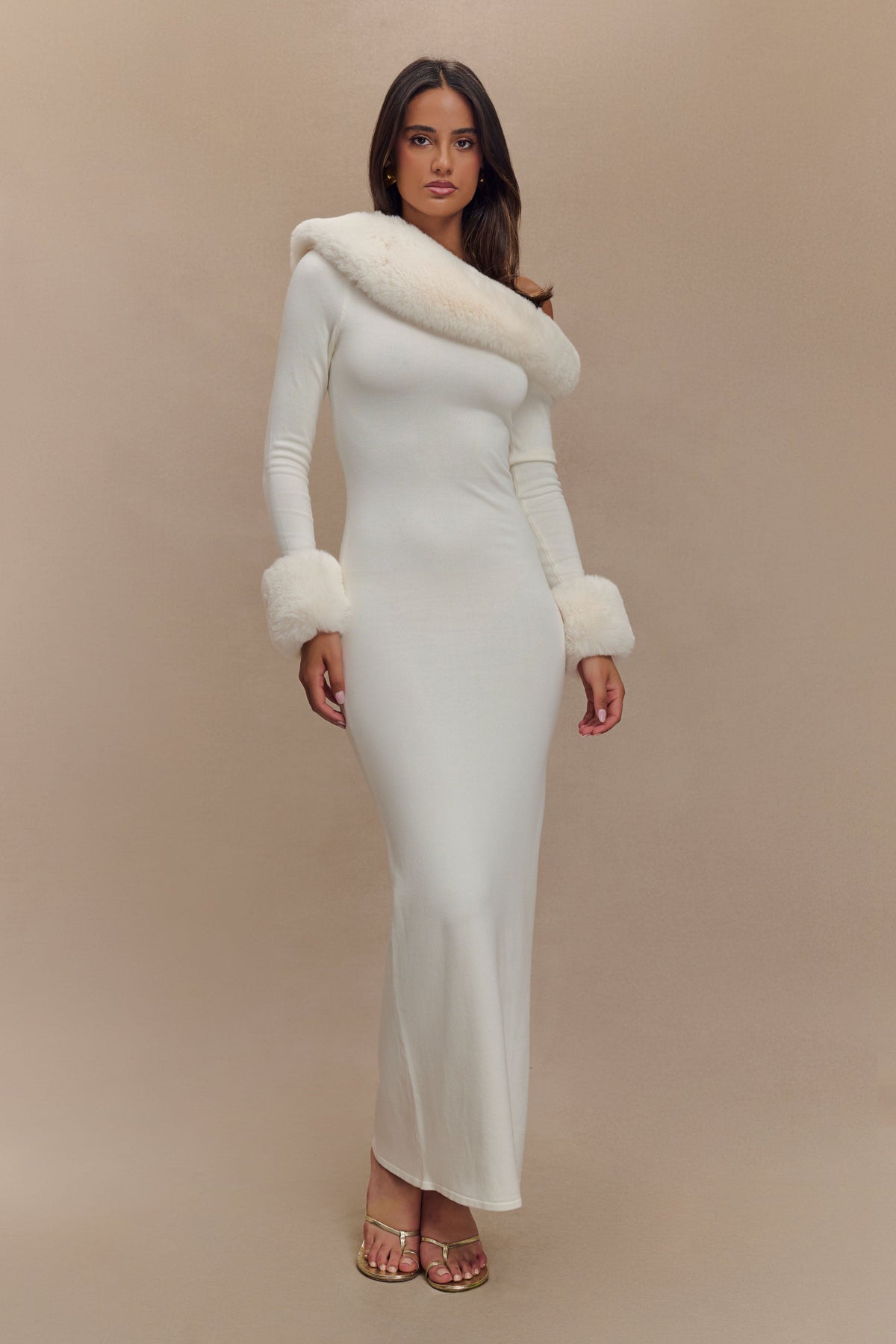 Karleigh Faux Fur Knit Maxi Dress - Ivory #2
