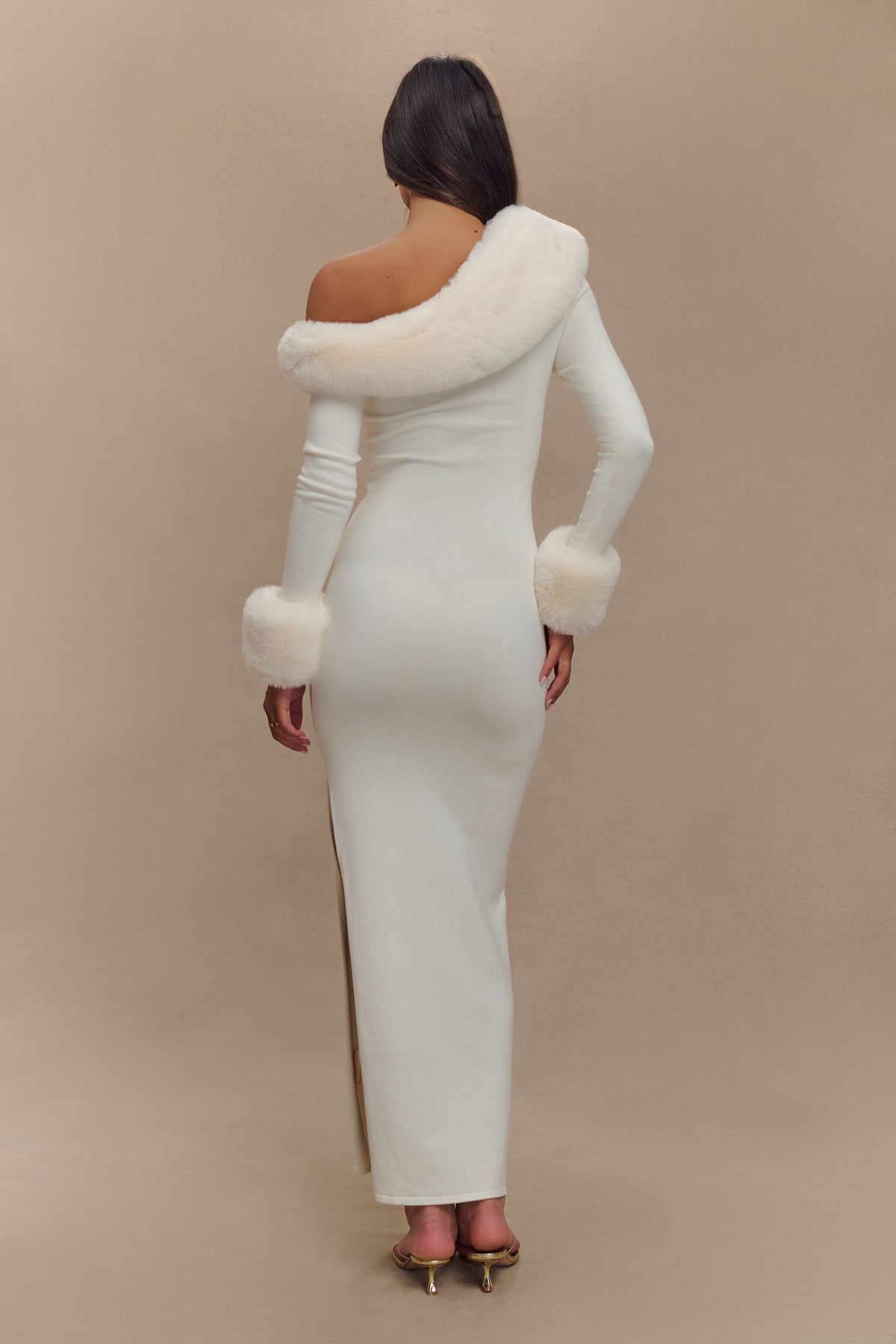 Karleigh Faux Fur Knit Maxi Dress - Ivory #3