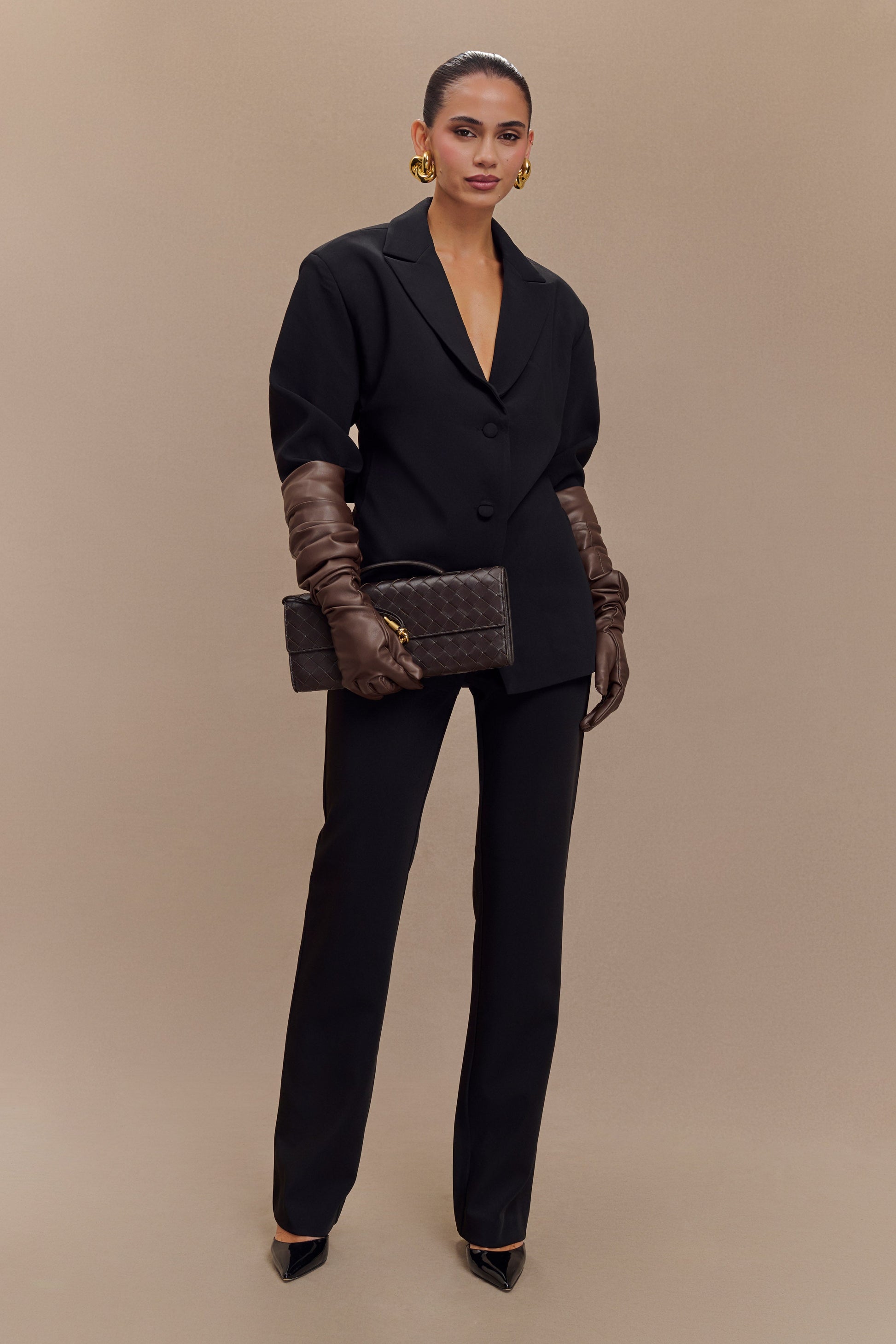 Jasper Faux Leather Elbow Length Gloves - Dark Chocolate #2