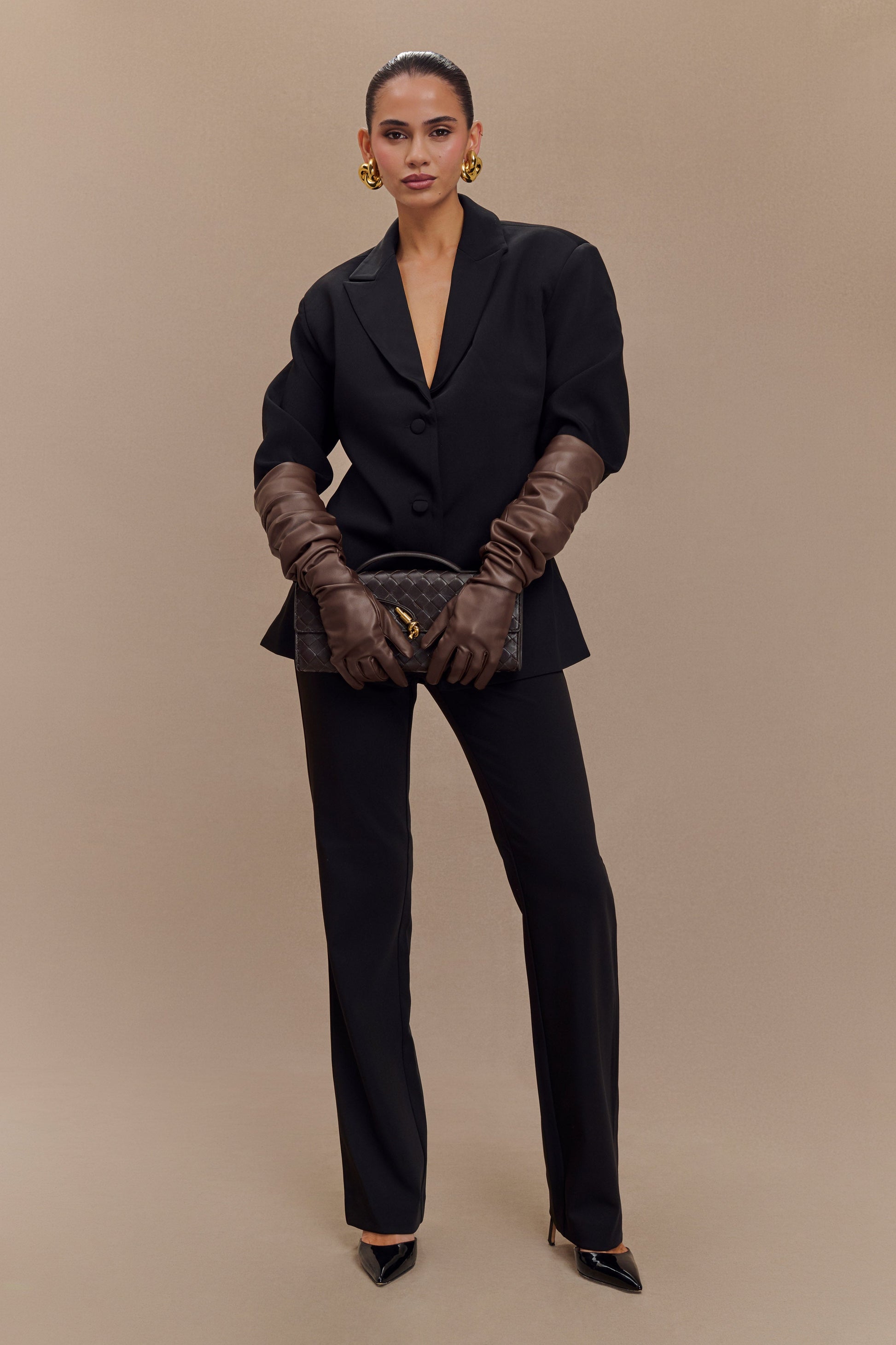 Jasper Faux Leather Elbow Length Gloves - Dark Chocolate #5