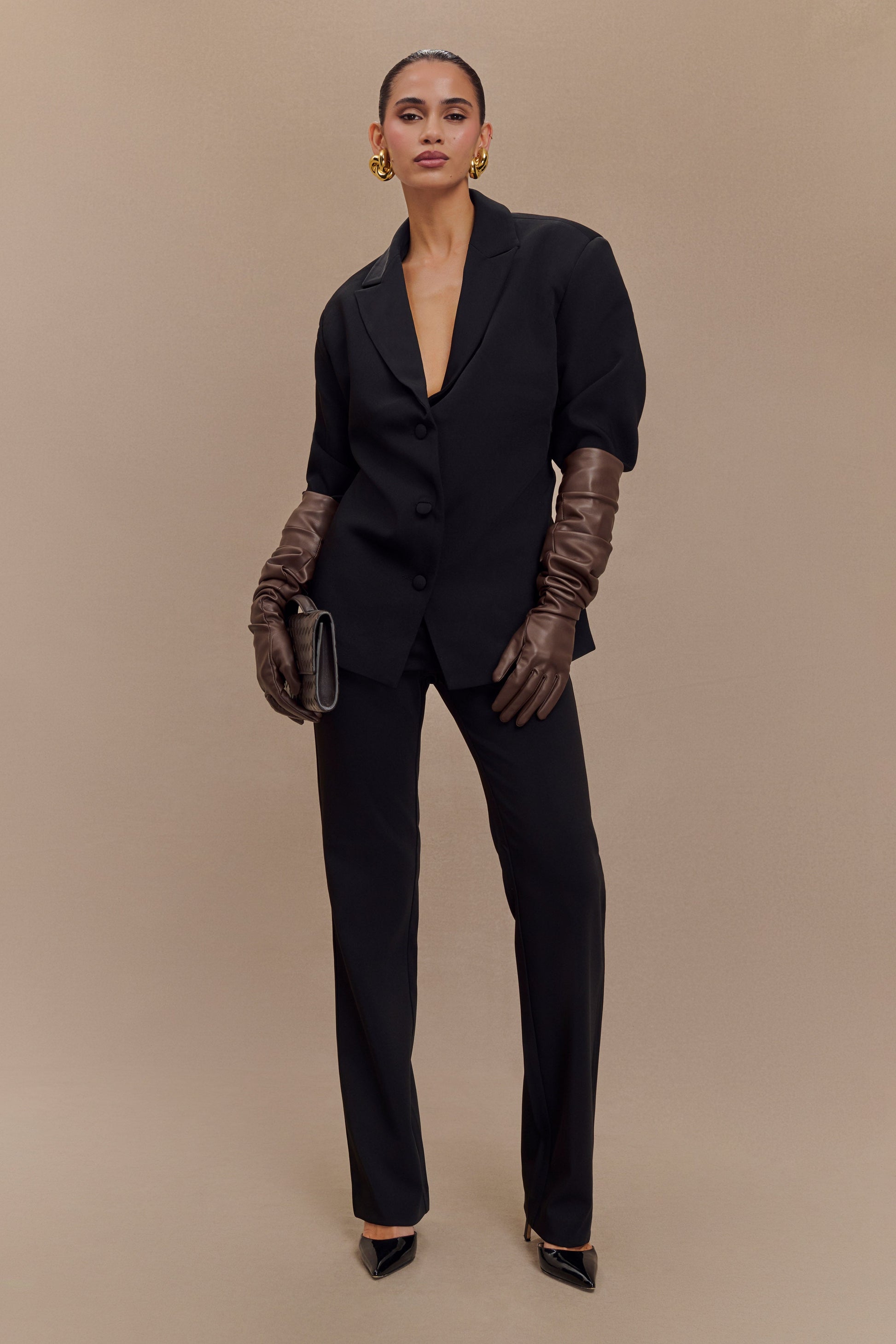 Jasper Faux Leather Elbow Length Gloves - Dark Chocolate #4