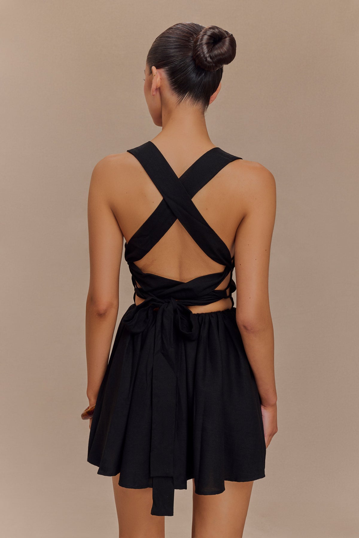 Loz Tie Back Linen Mini Dress - Black #8