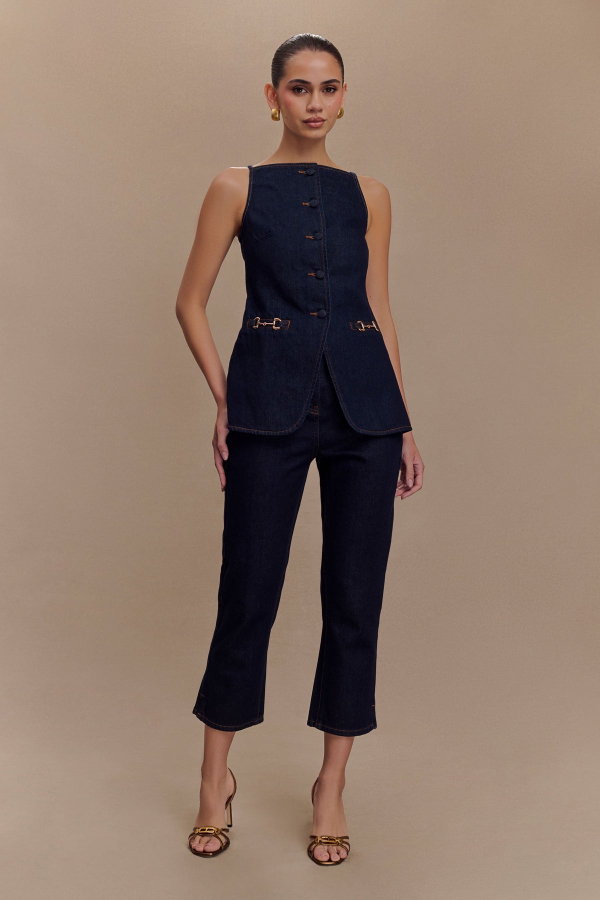 Ashton Sleeveless Button Denim Top - Indigo Blue #2