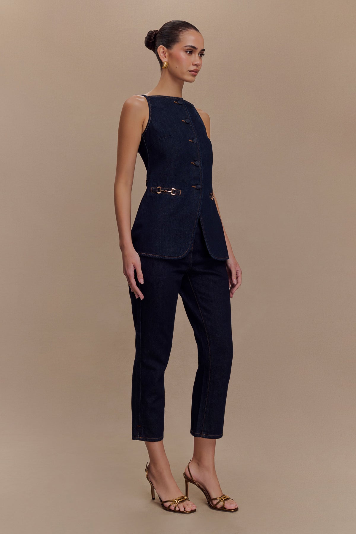 Ashton Sleeveless Button Denim Top - Indigo Blue #4