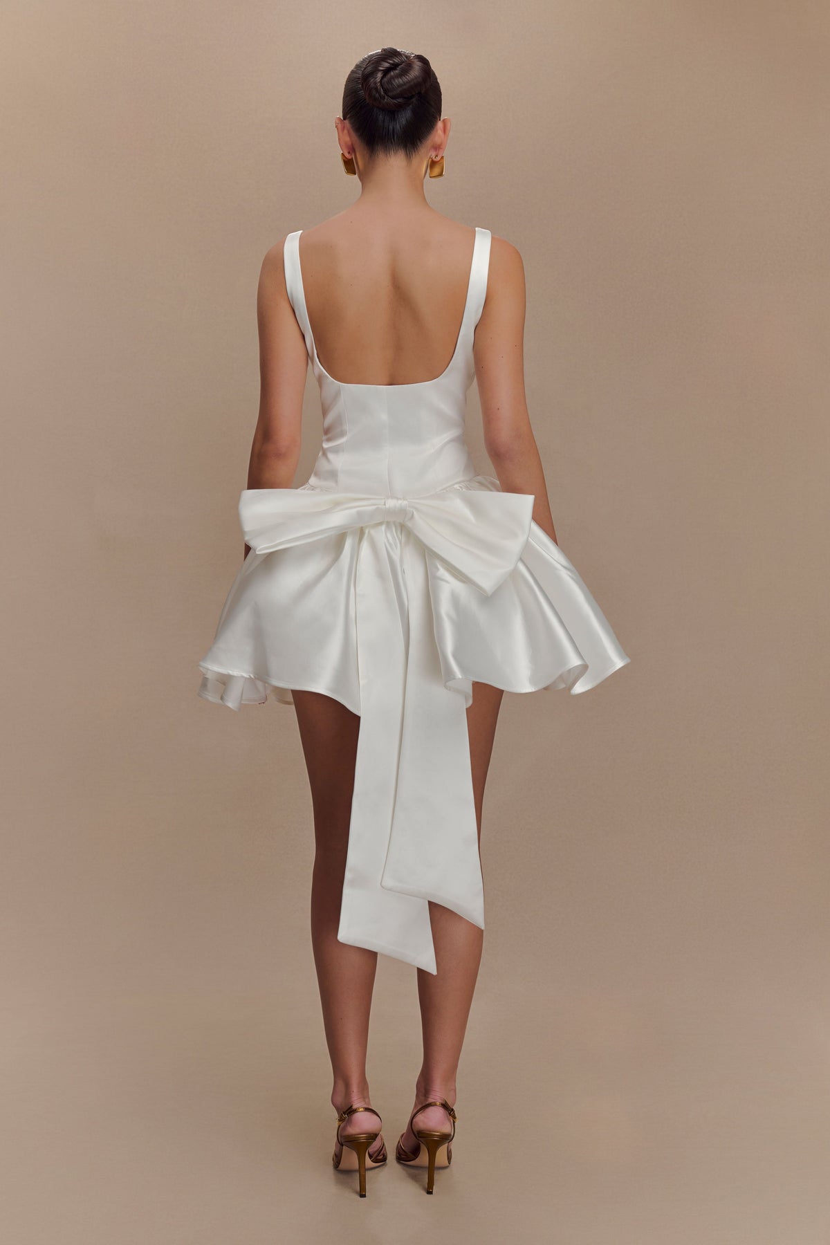 Felicia Satin Mini Dress With Bow - White #2