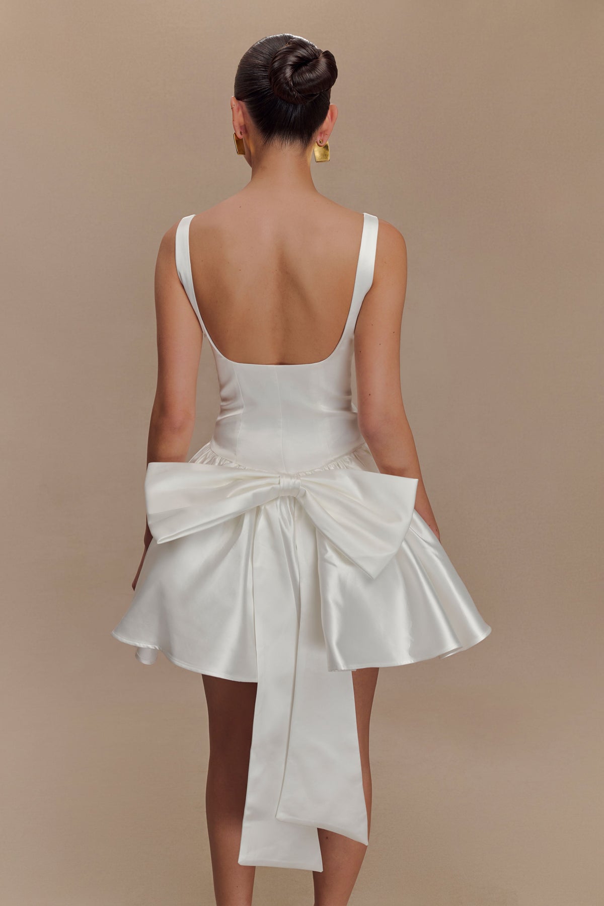 Felicia Satin Mini Dress With Bow - White #5