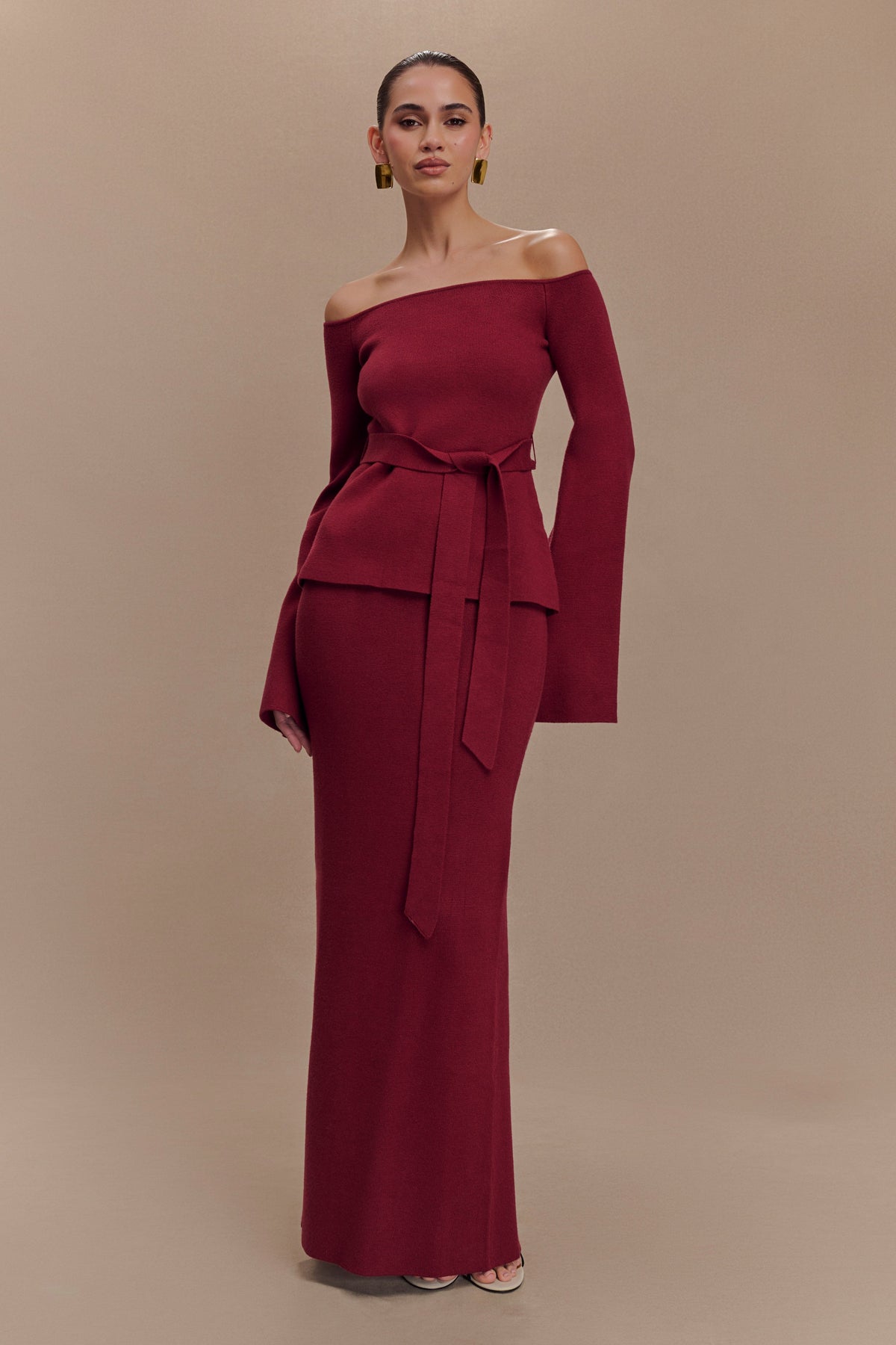 Kyle Off Shoulder Knit Top - Cherry Red #6