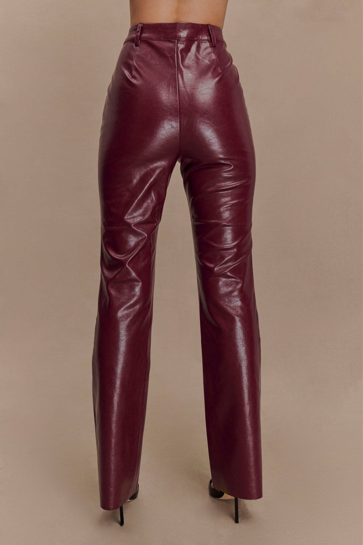 Tyra Straight Leg Faux Leather Pants - Cherry Red #2