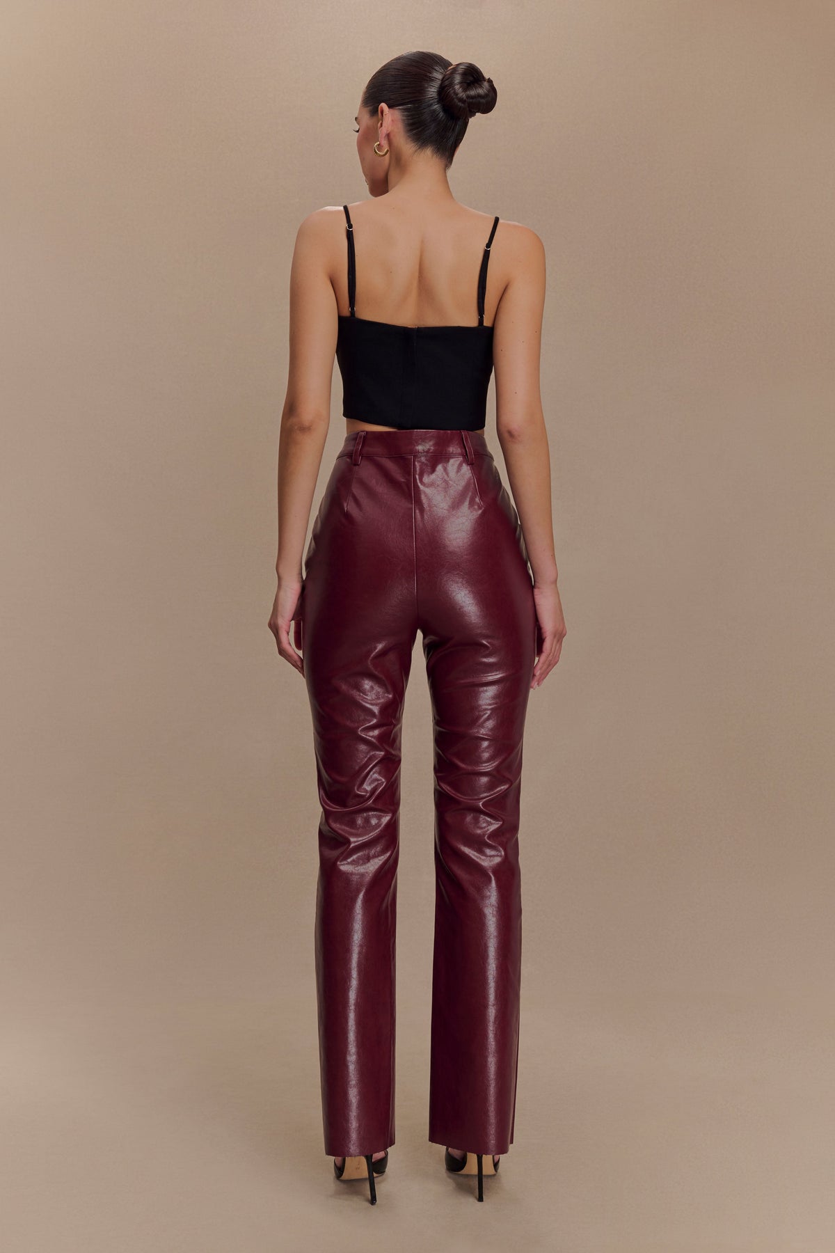 Tyra Straight Leg Faux Leather Pants - Cherry Red #5