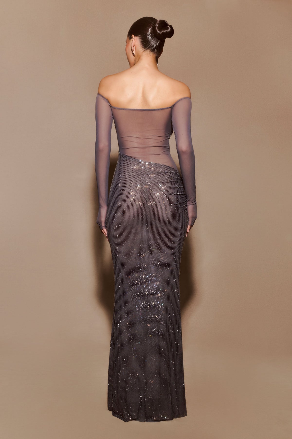 Nash Diamante Off Shoulder Maxi Dress - Gunmetal #2