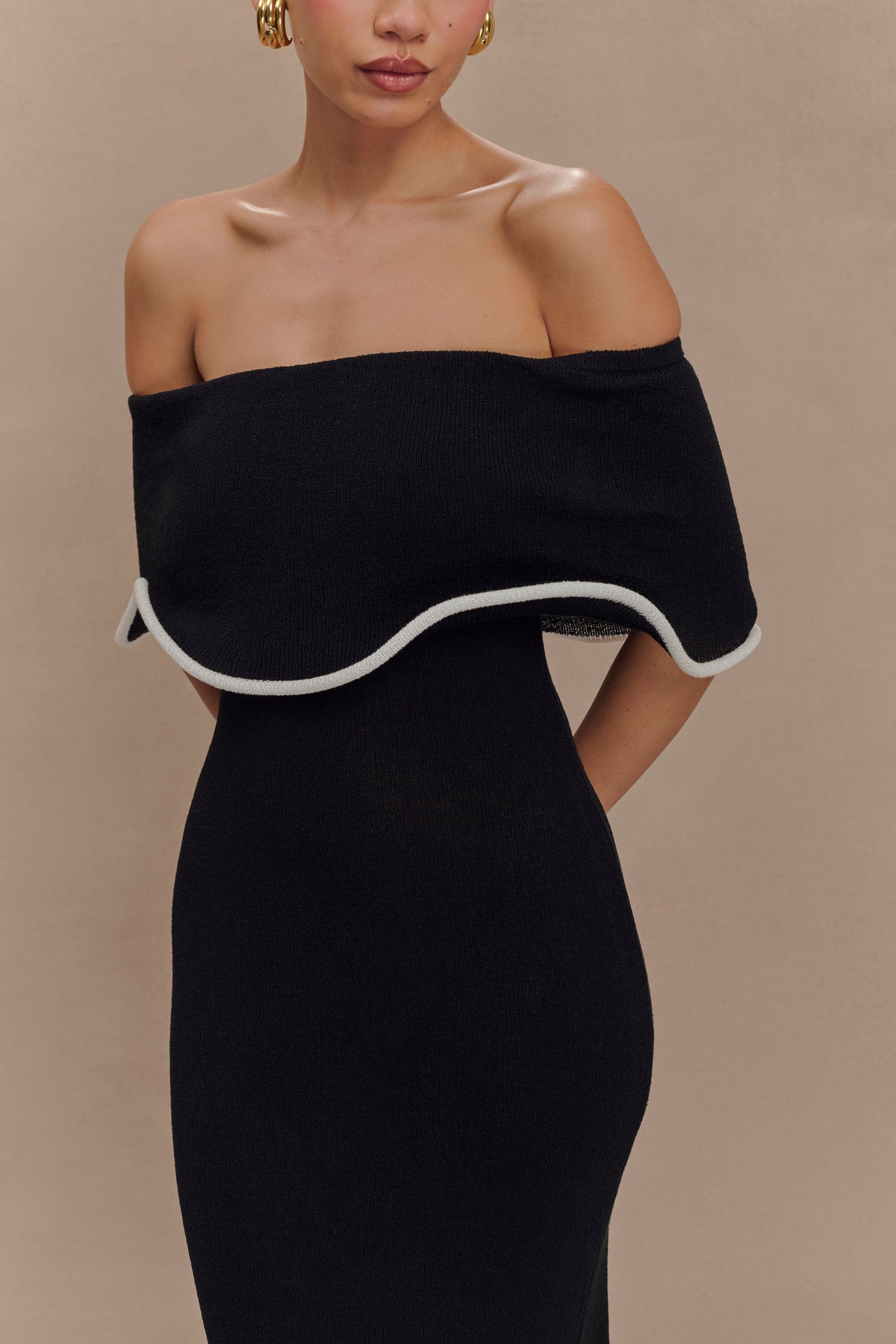 Molly Off Shoulder Knit Midi Dress - Black/White #3