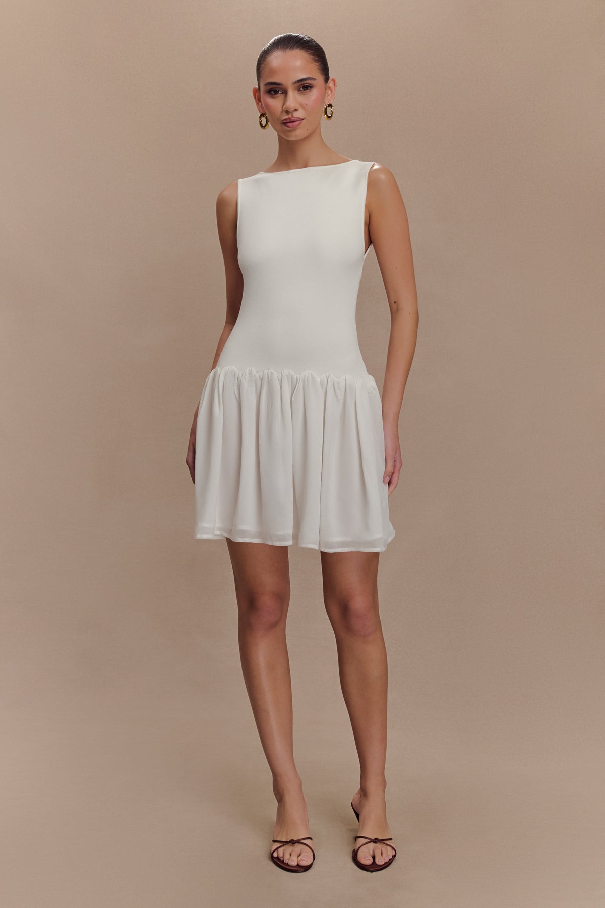 Ashleigh Knit And Chiffon Mini Dress - Ivory #5