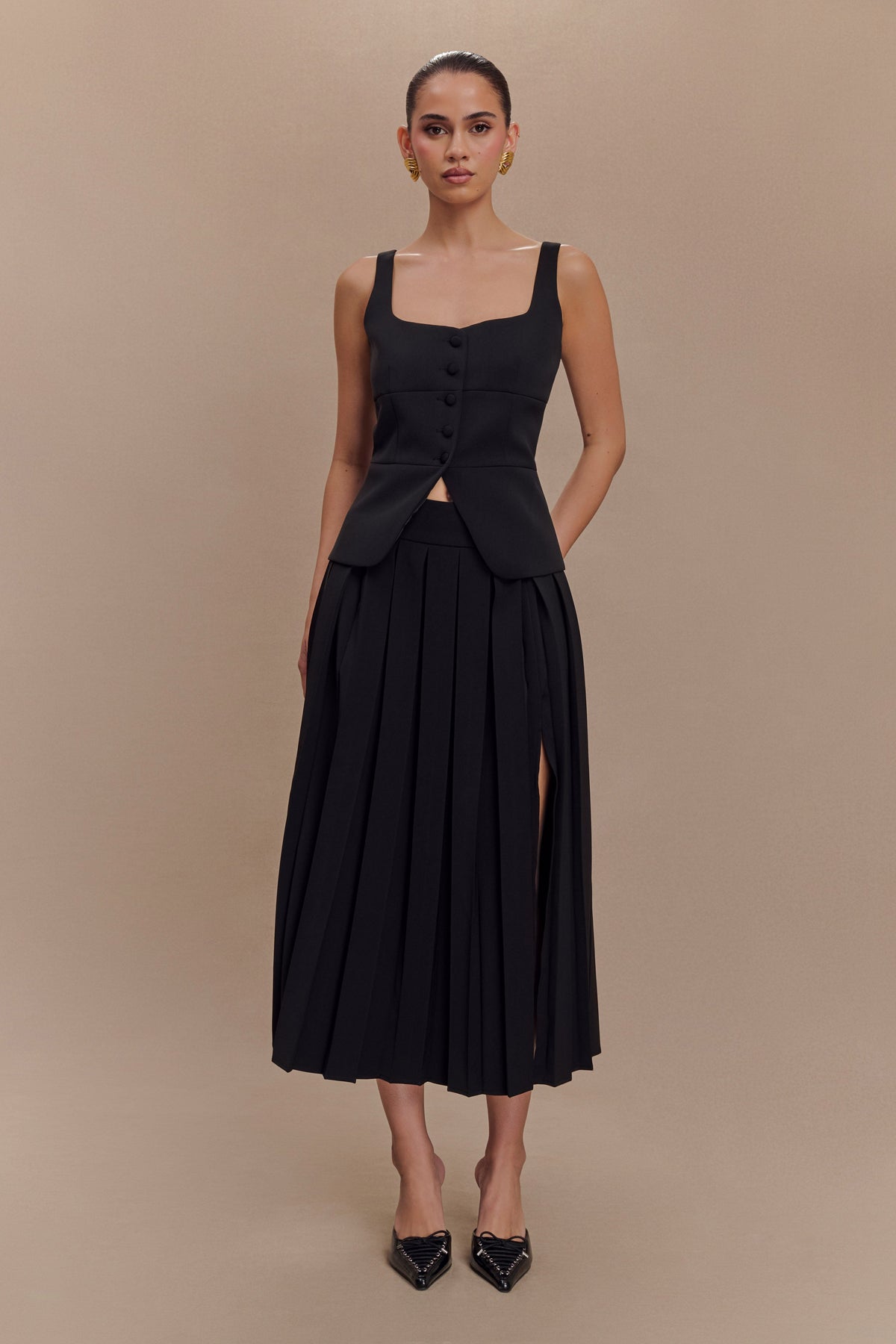 Sunny Pleated Midi Skirt - Black #5