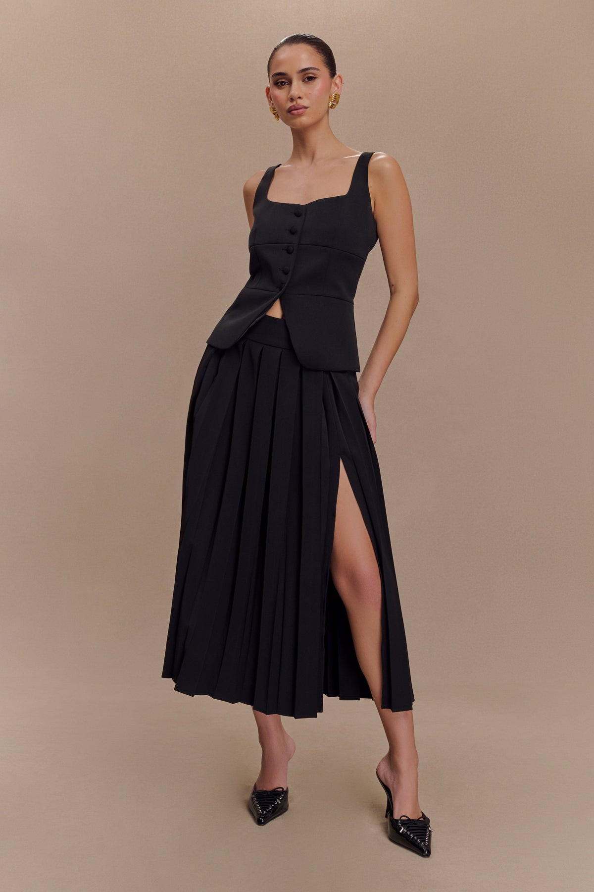 Sunny Pleated Midi Skirt - Black #4