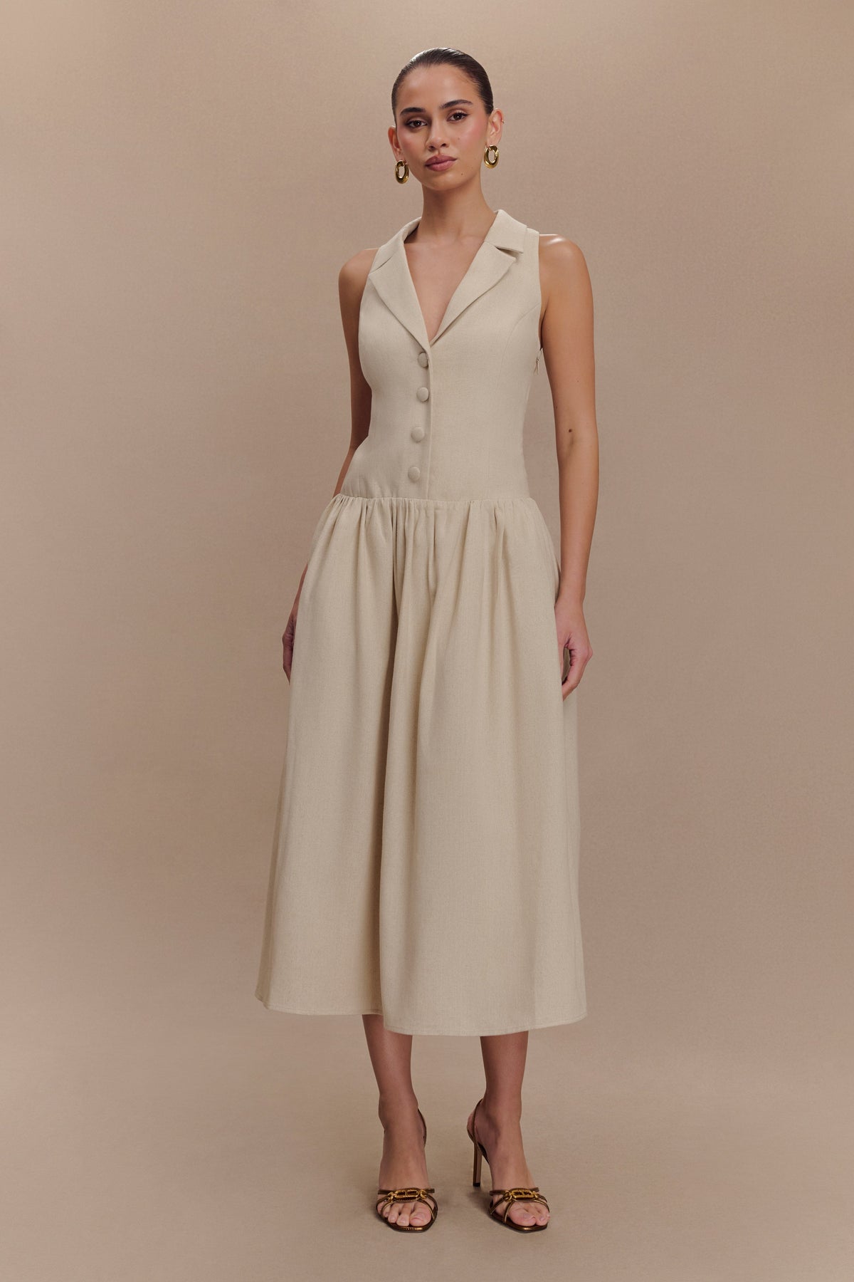 Valery Linen Midi Collar Dress - Natural #5