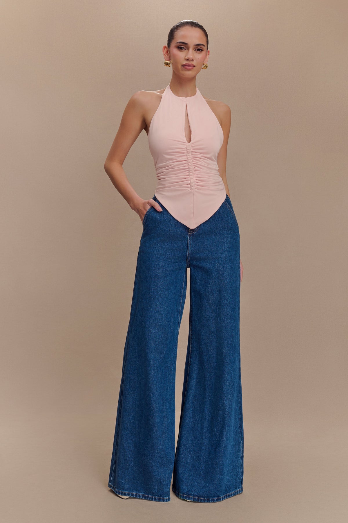 Linda Slinky Ruched Halter Top - Pale Pink #5