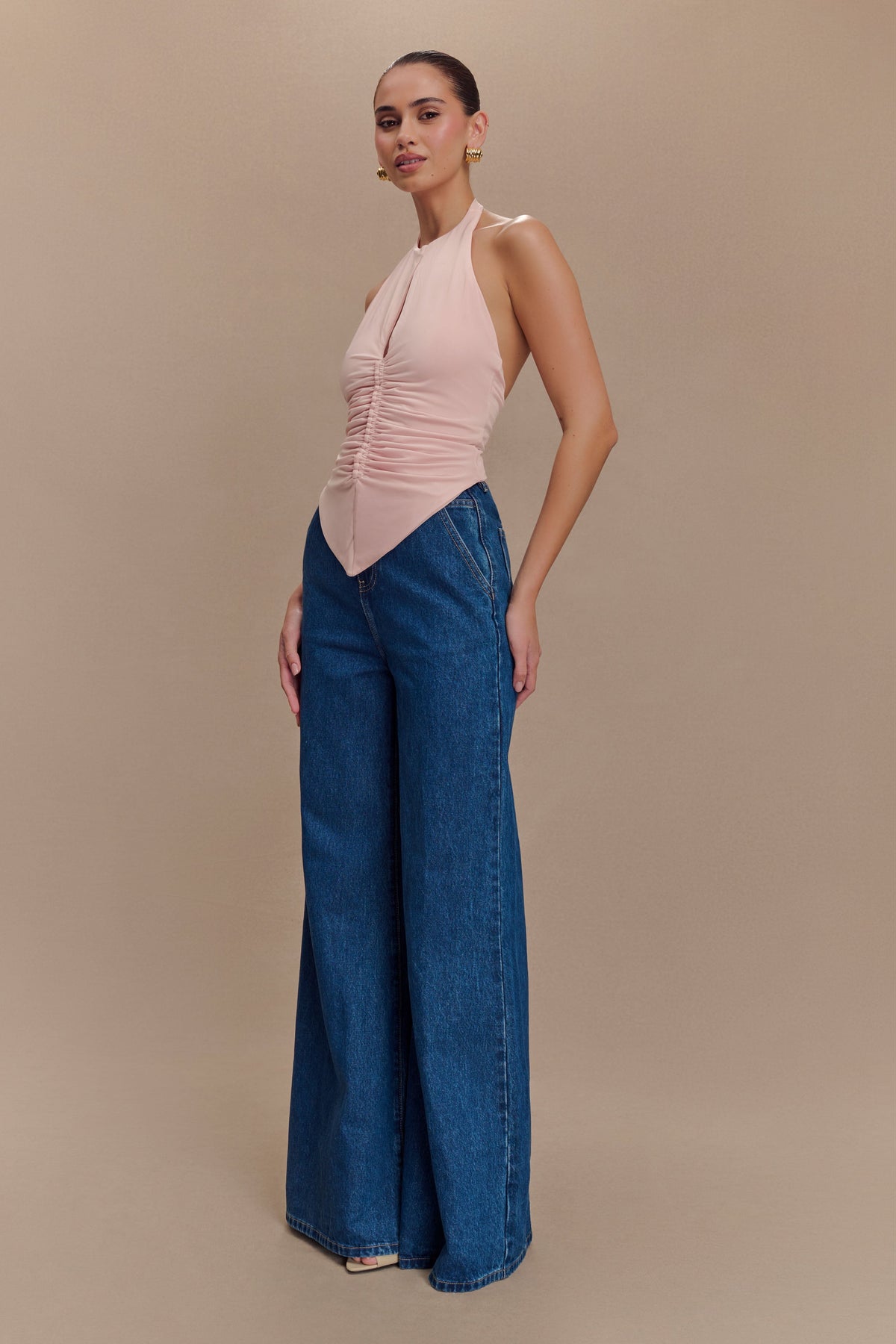 Linda Slinky Ruched Halter Top - Pale Pink #4