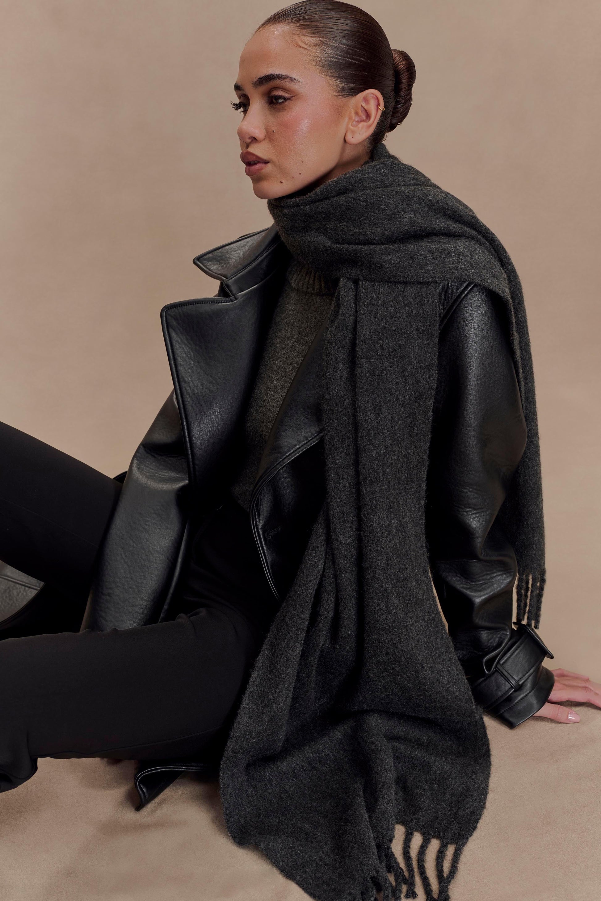 Tarah Faux Leather Trench Coat - Black #9