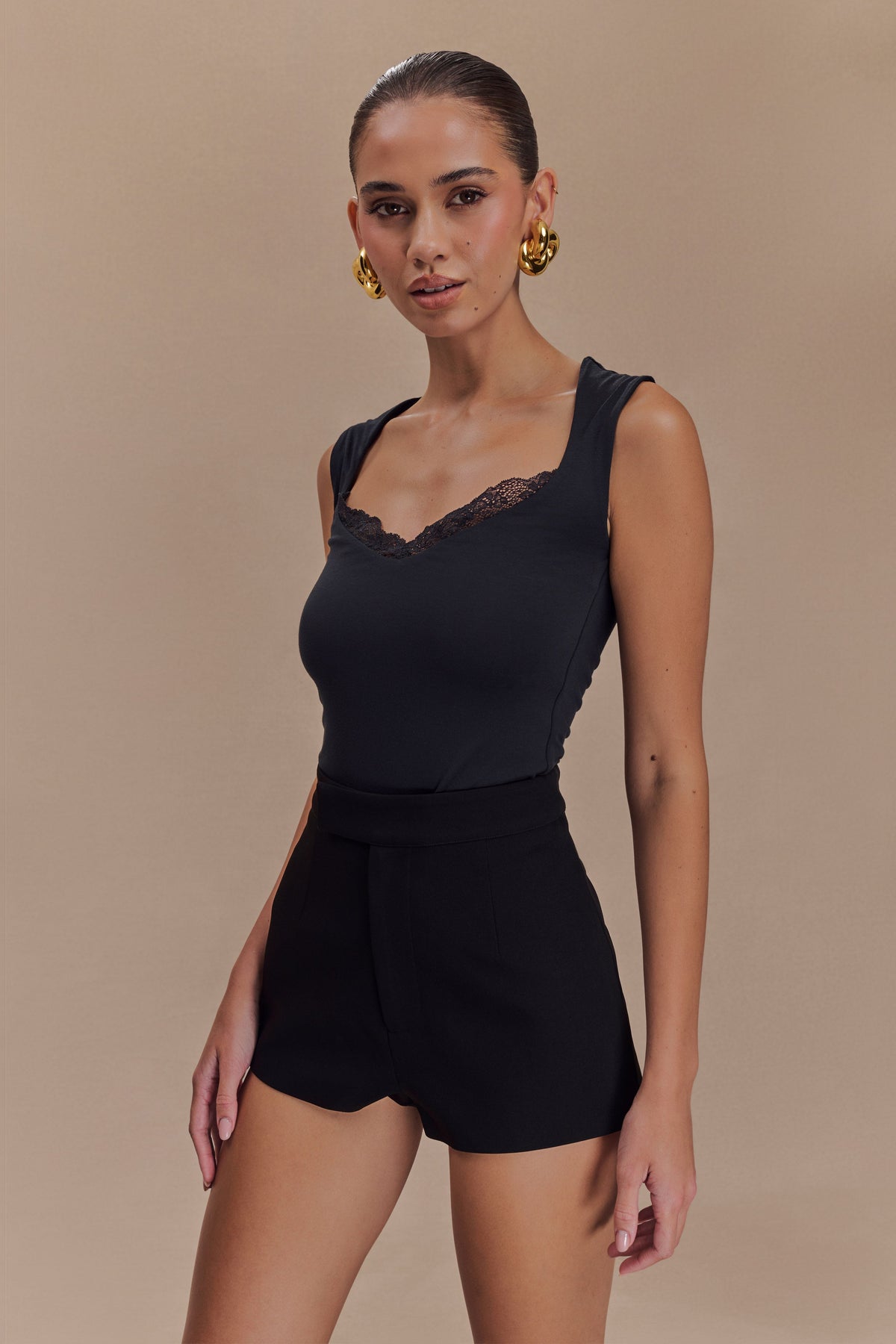 Tatianna Lace Trim Modal Top - Black #4