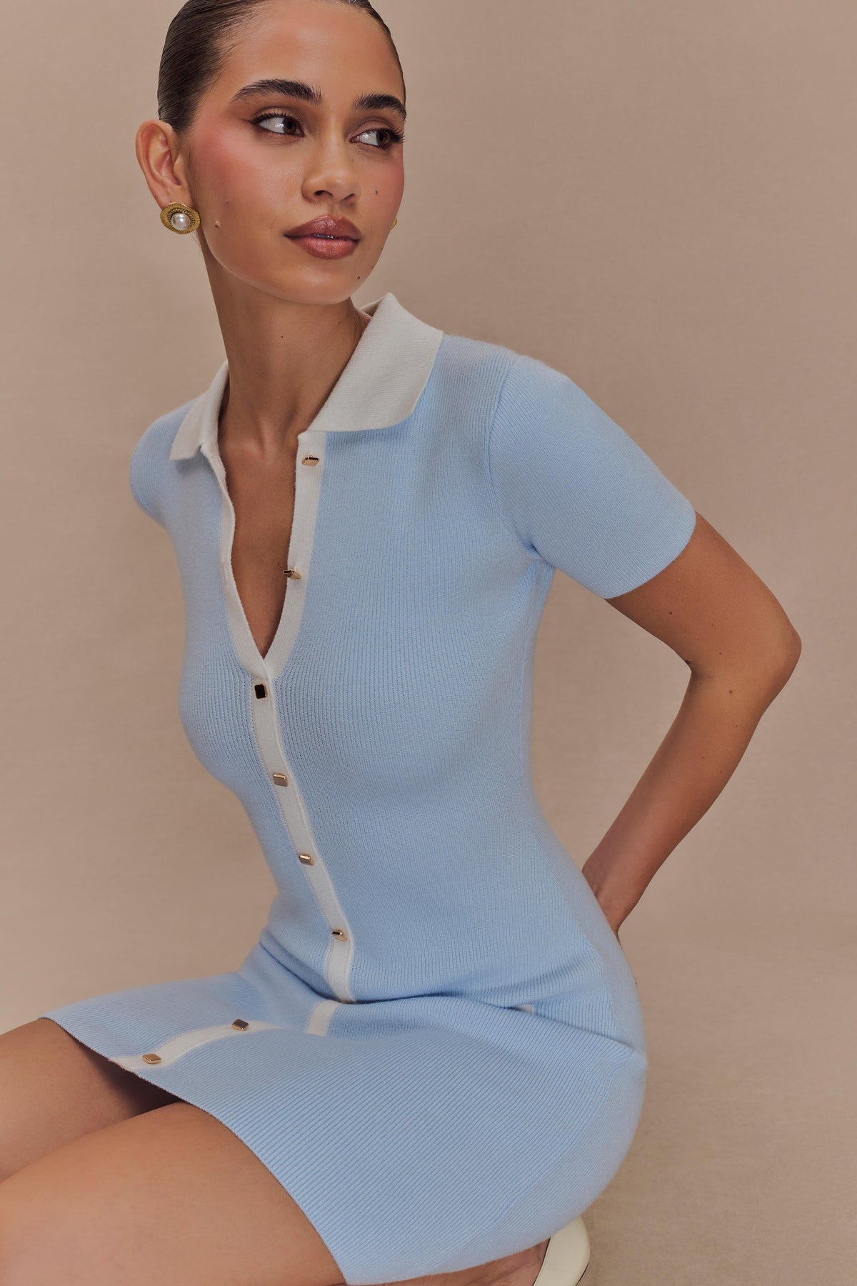 Seema Contrast Mini Dress - Light Blue/White #3