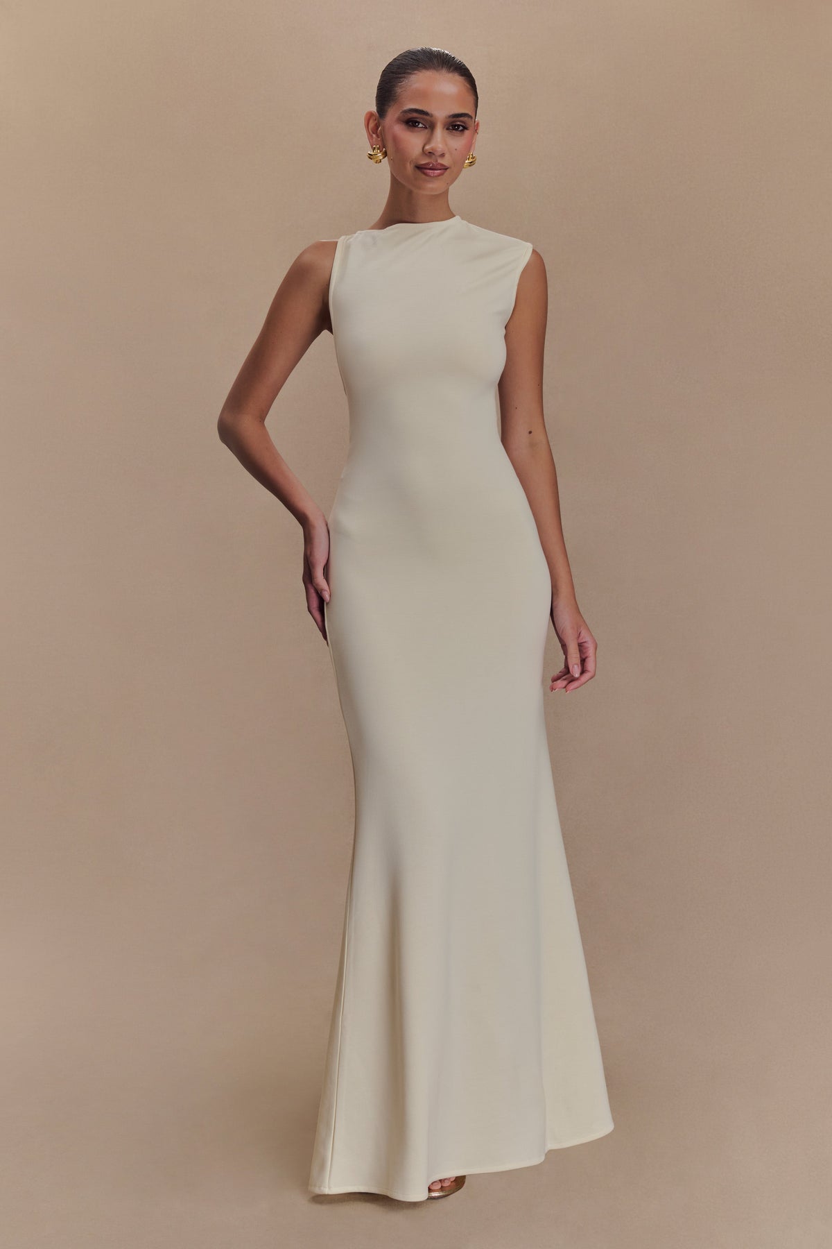 Katerina Scuba Jersey Cut Out Maxi Dress - Ivory #2