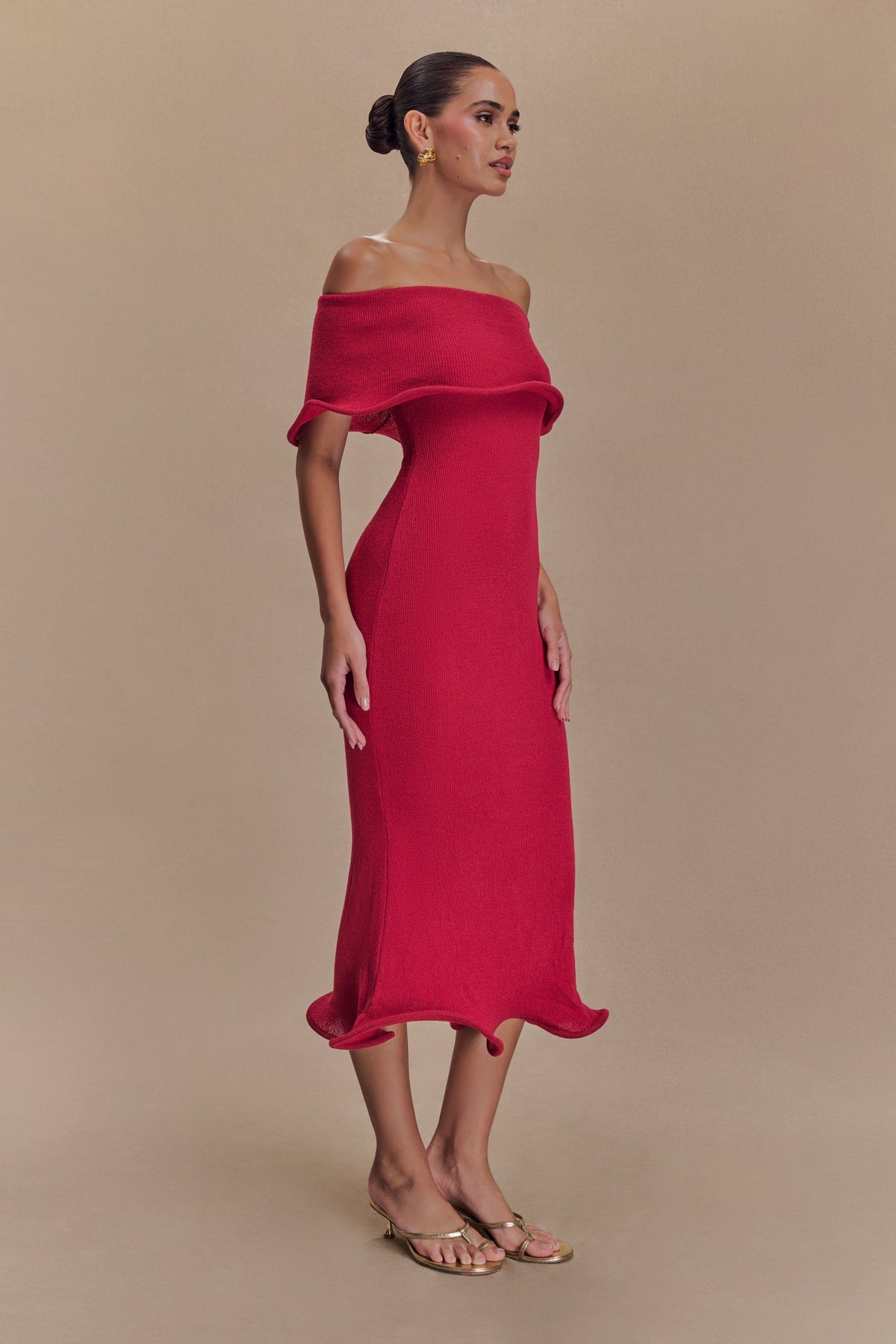 Molly Off Shoulder Knit Midi Dress - Raspberry #3