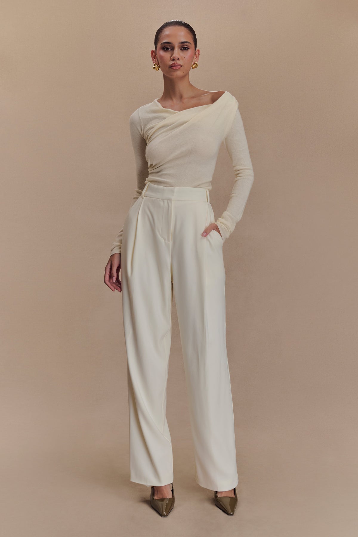 Culver Draped Twist Knit Top - Cream