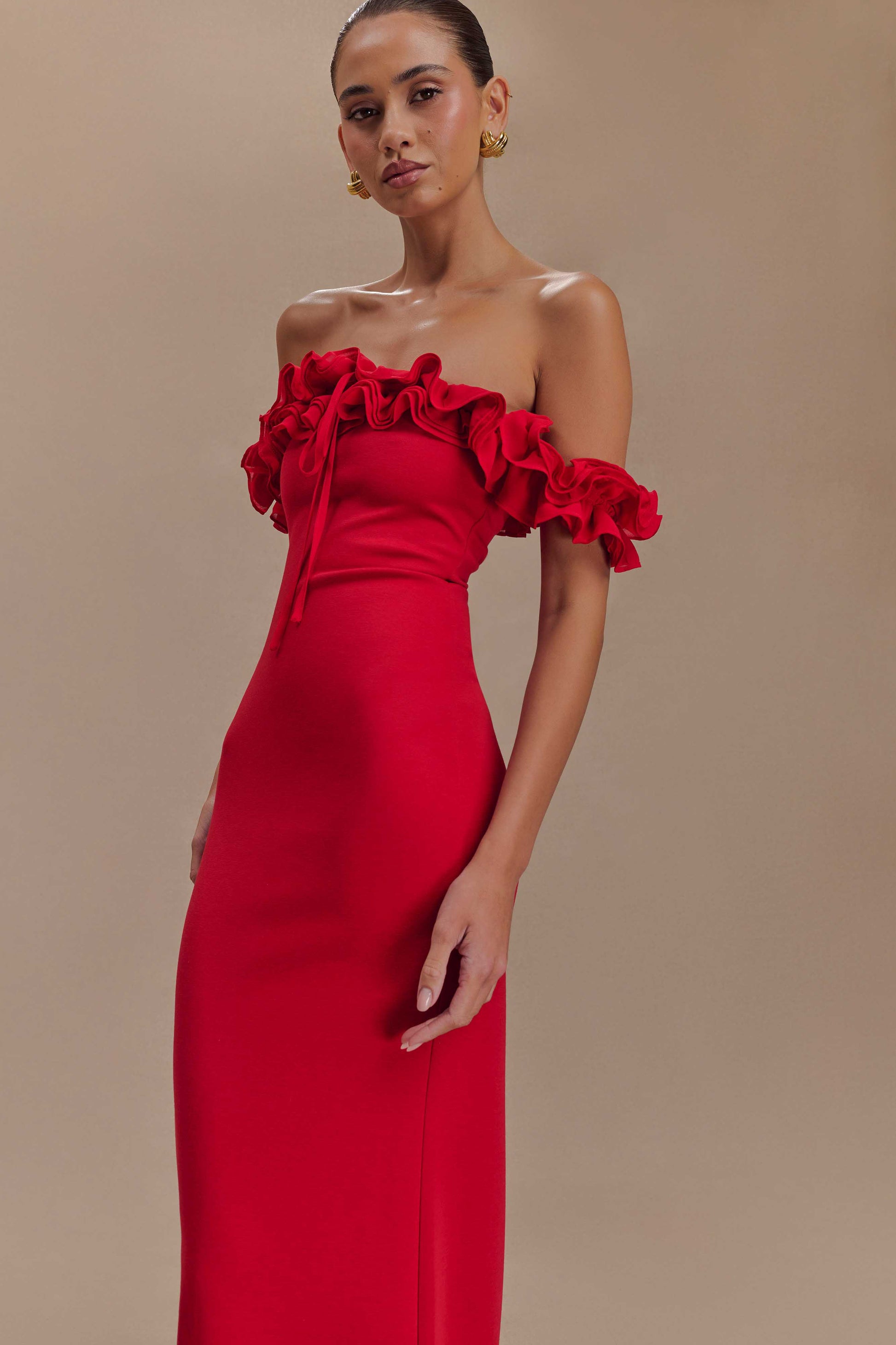 Nova Ruffle Off Shoulder Maxi Dress - Ruby #7