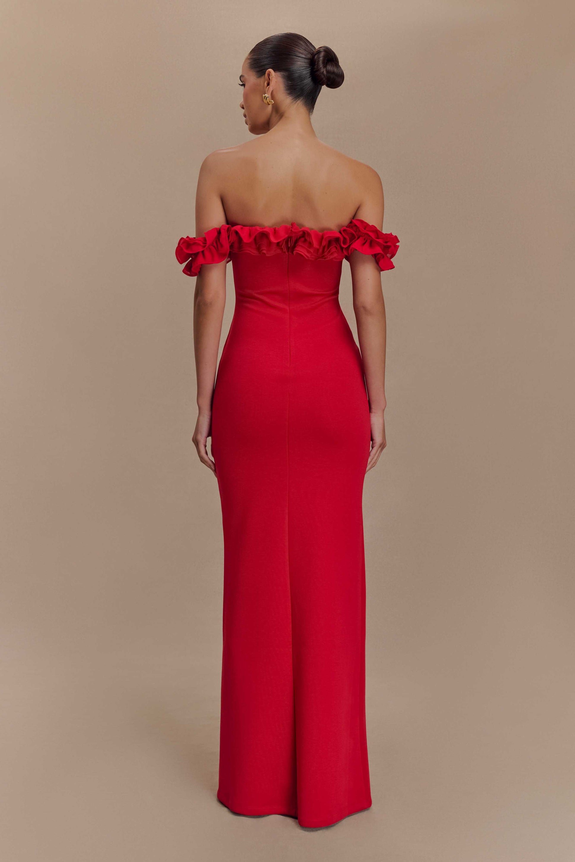 Nova Ruffle Off Shoulder Maxi Dress - Ruby #2