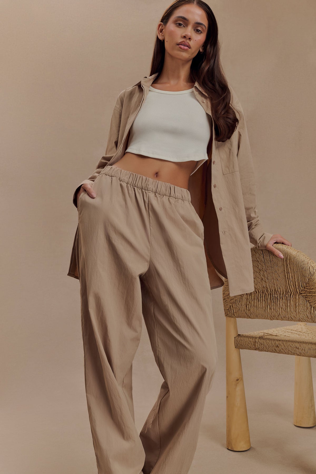 Campbell Cotton Wide Leg Pants - Sand #7