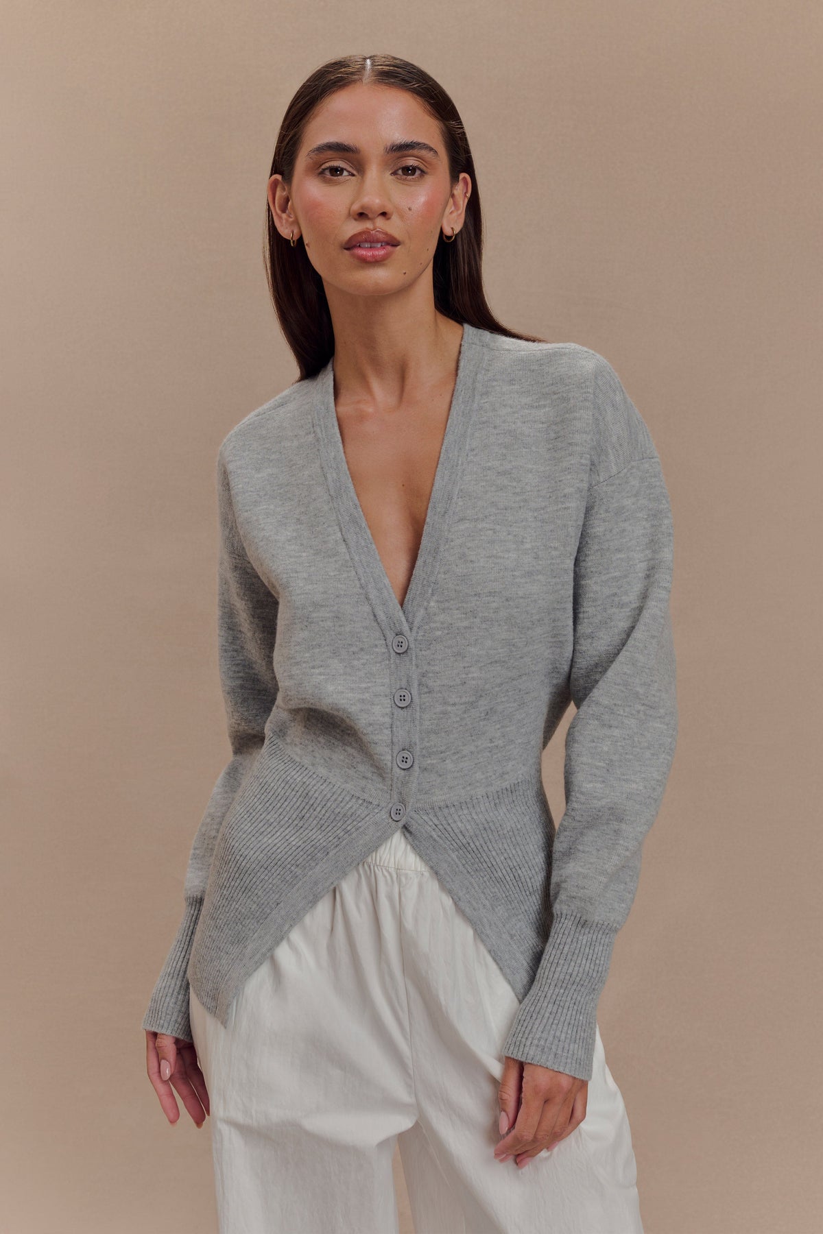 Alexia Buttoned Oversized Cardigan - Grey Marle #2