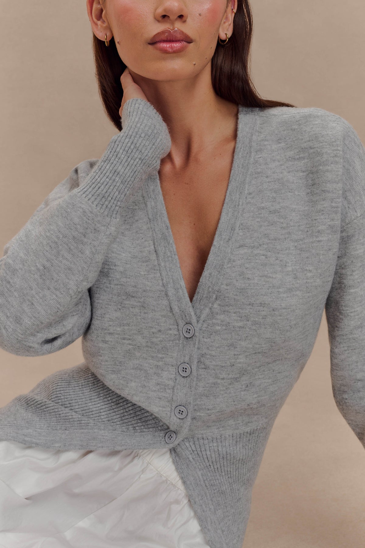 Alexia Buttoned Oversized Cardigan - Grey Marle #4