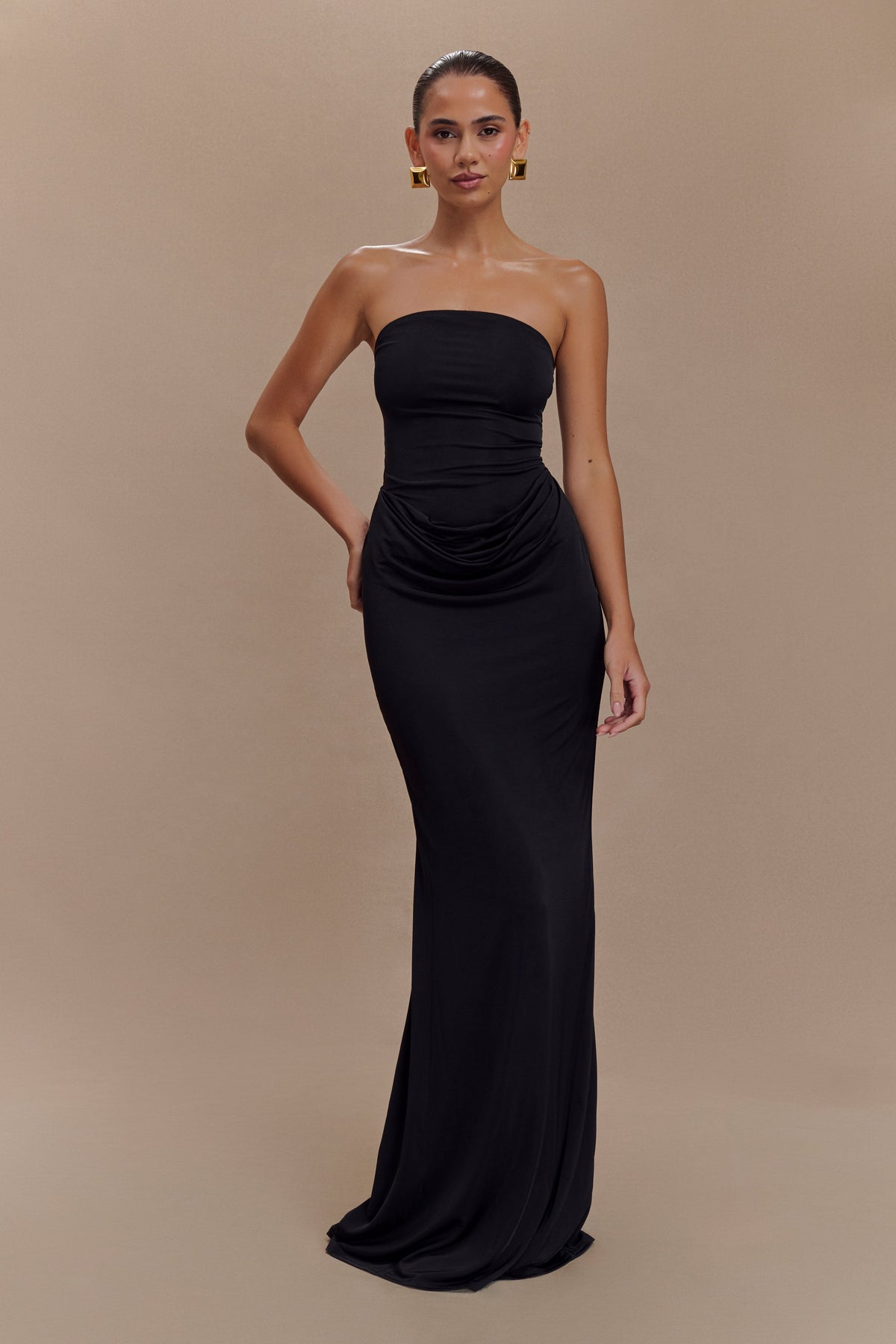 Madison Strapless Slinky Maxi Dress - Black #2