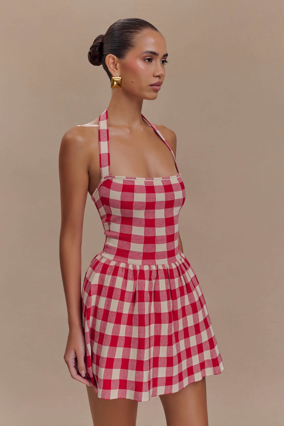 Lindsay Halter Knit Mini Dress - Red Gingham #6