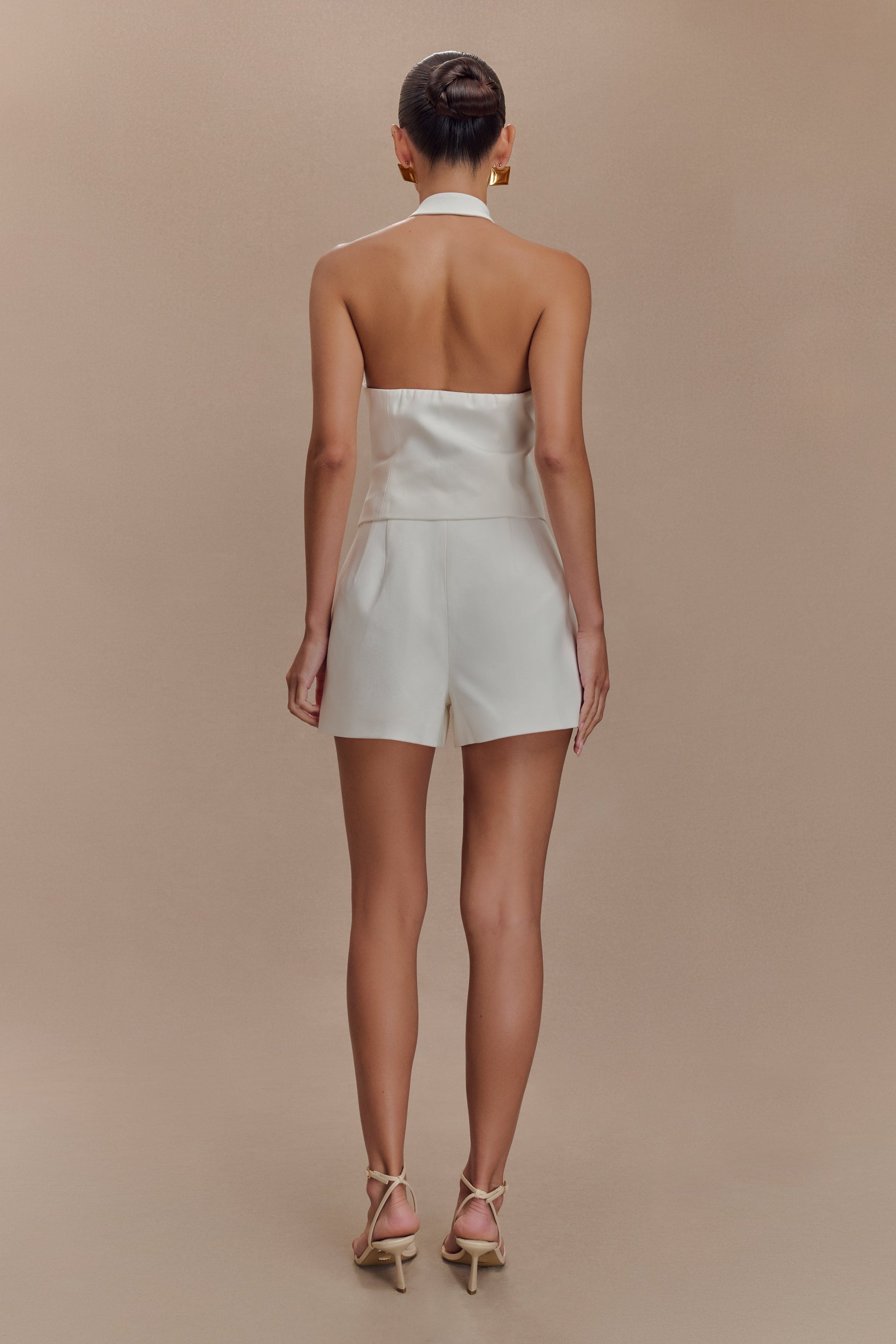 Tiara Halter Neck Suiting Top - White #3