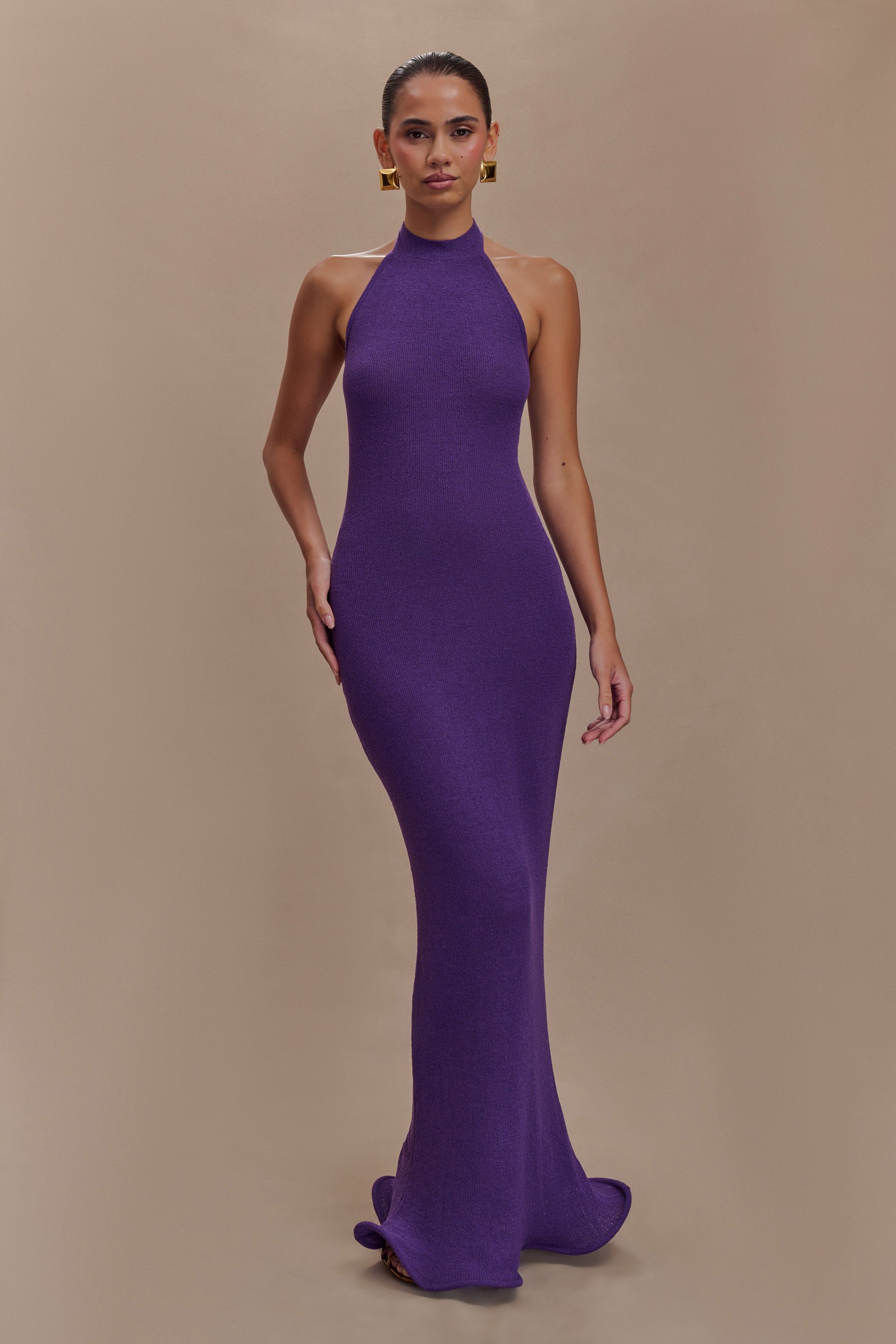 Melodie Halter Knit Maxi Dress - Purple #6