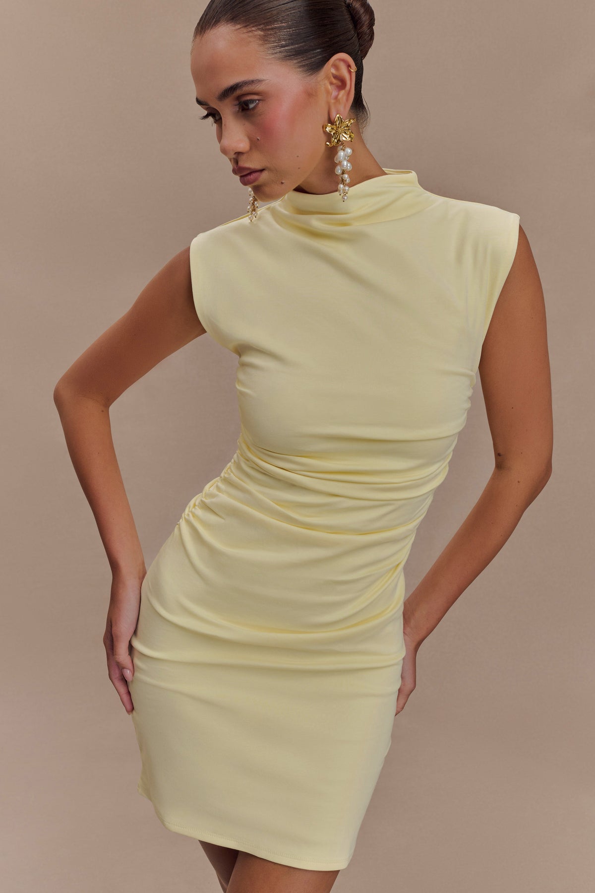 Elliot High Neck Sleeveless Mini Dress - Pale Lemon #4