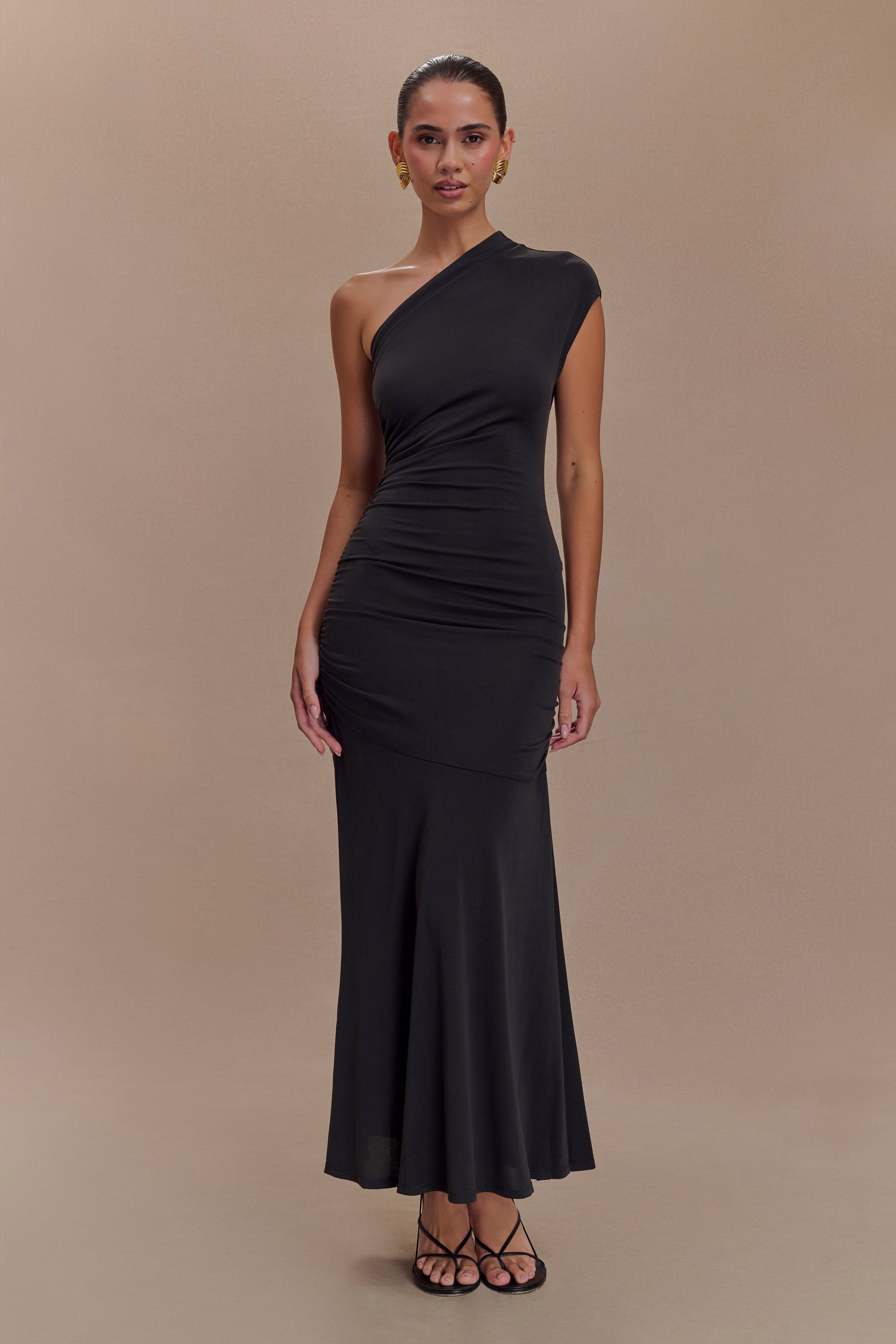 Chloe Peached Jersey One Shoulder Midi Dress - Black #5