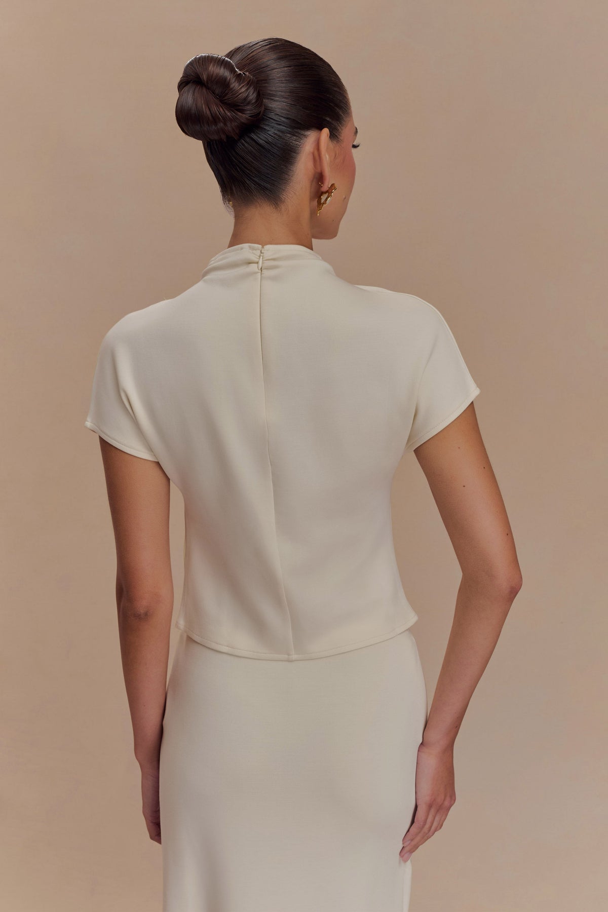 Eris High Neck Scuba Jersey Top - Ivory #2